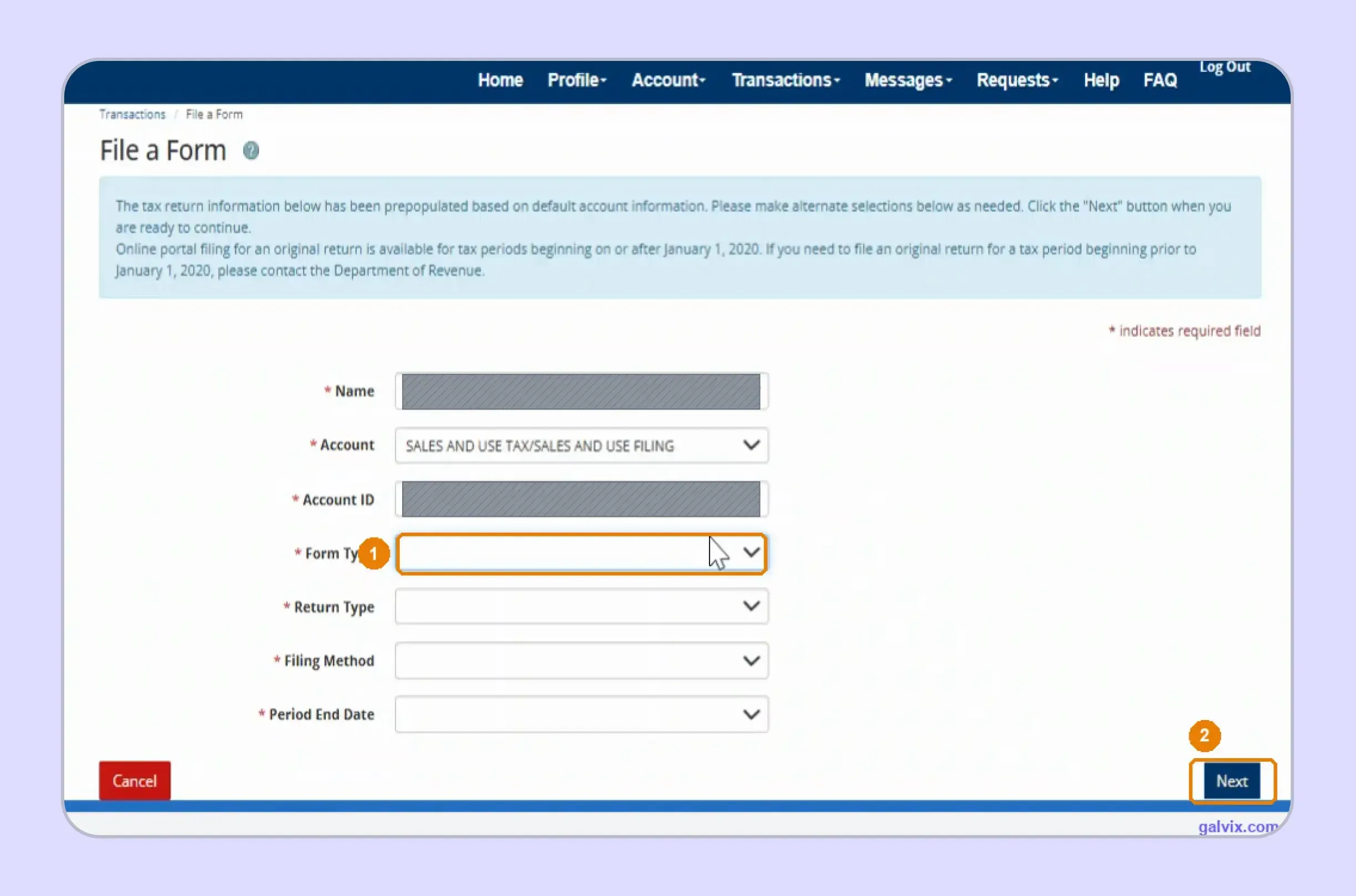 Form 51A102 selected for Kentucky sales tax return