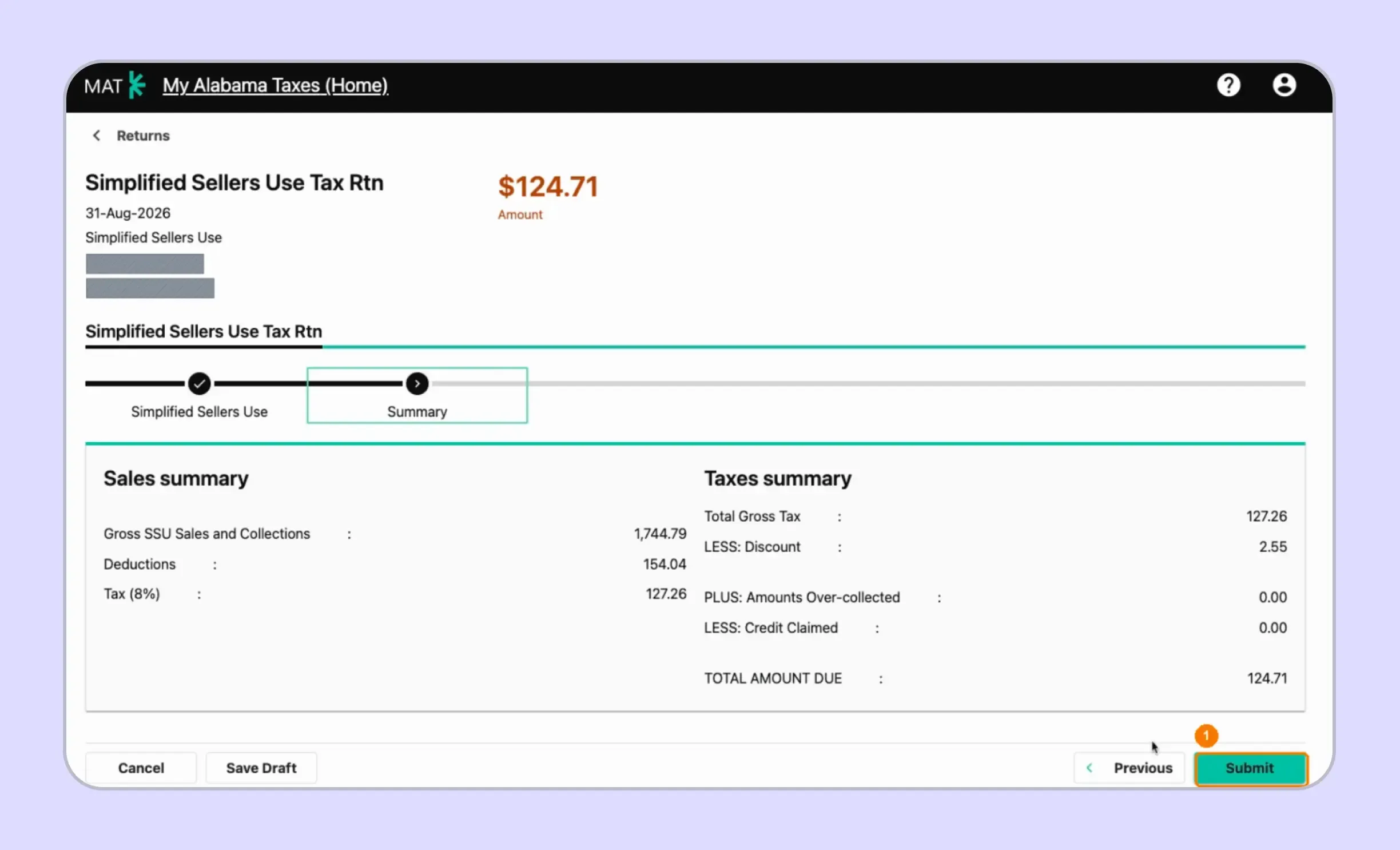 Alabama sales tax return electronic signature in MAT