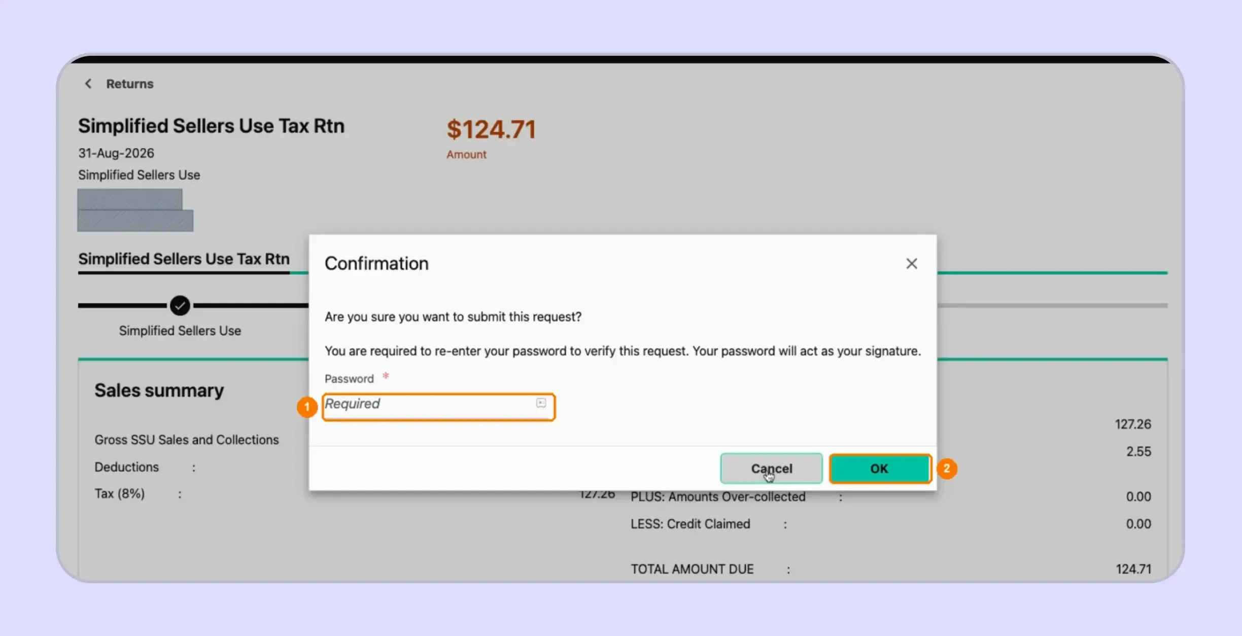 Confirmation record after filing Alabama sales tax online