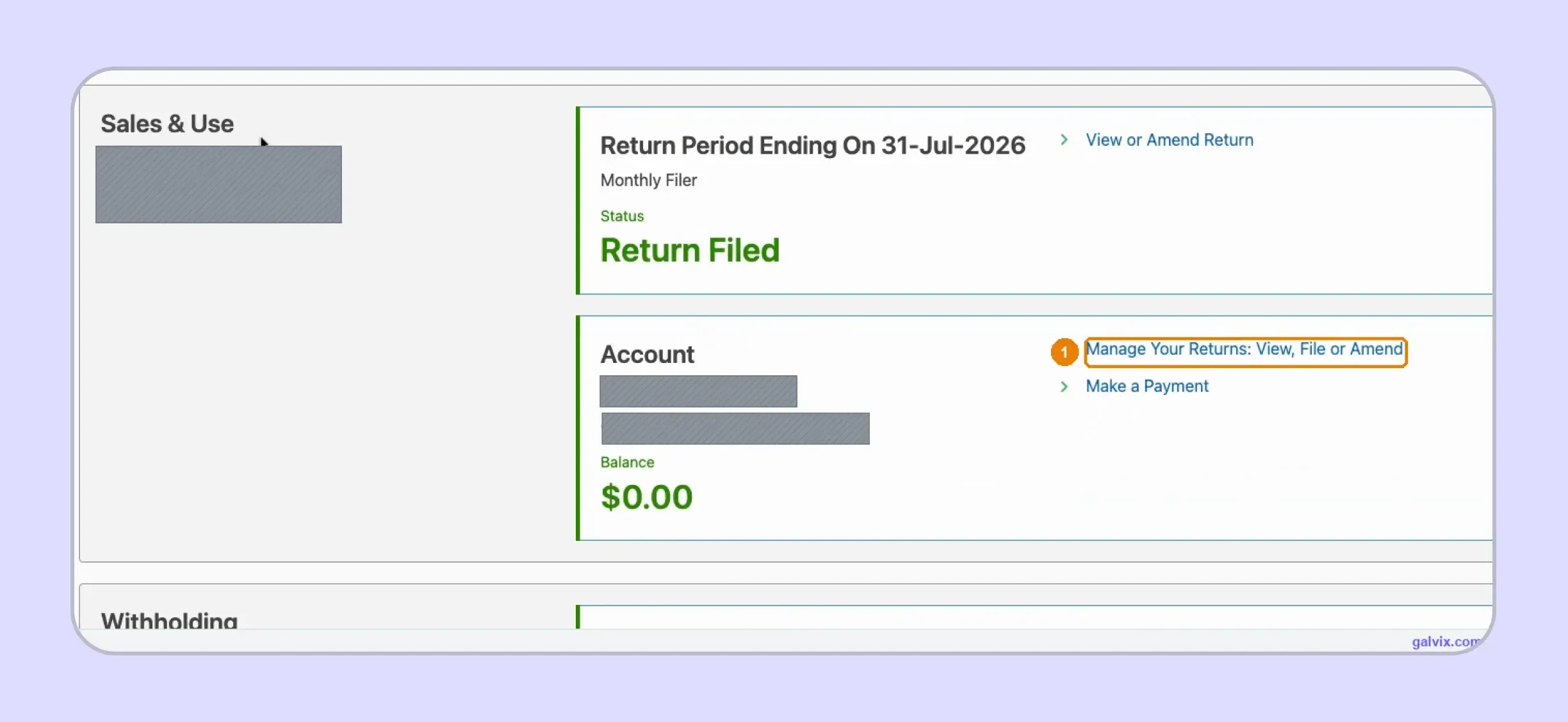 Connecticut sales tax return account displayed in myconneCT