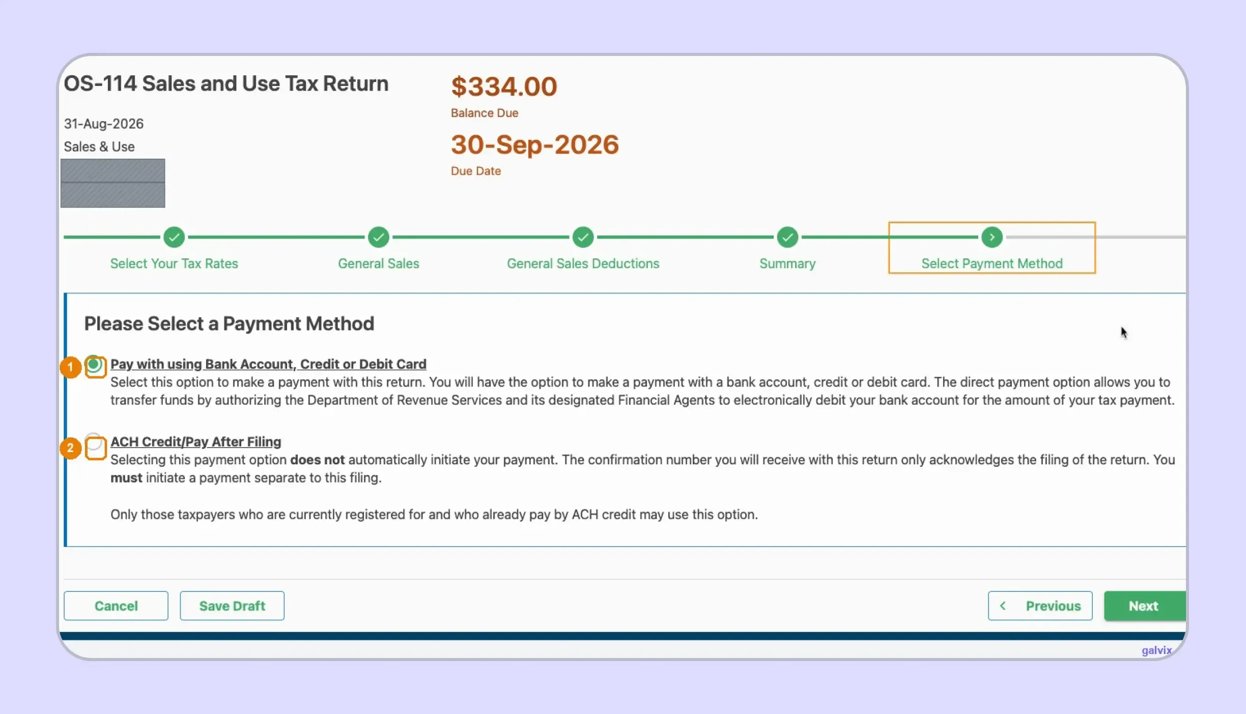 Connecticut sales tax return summary showing calculated tax amounts