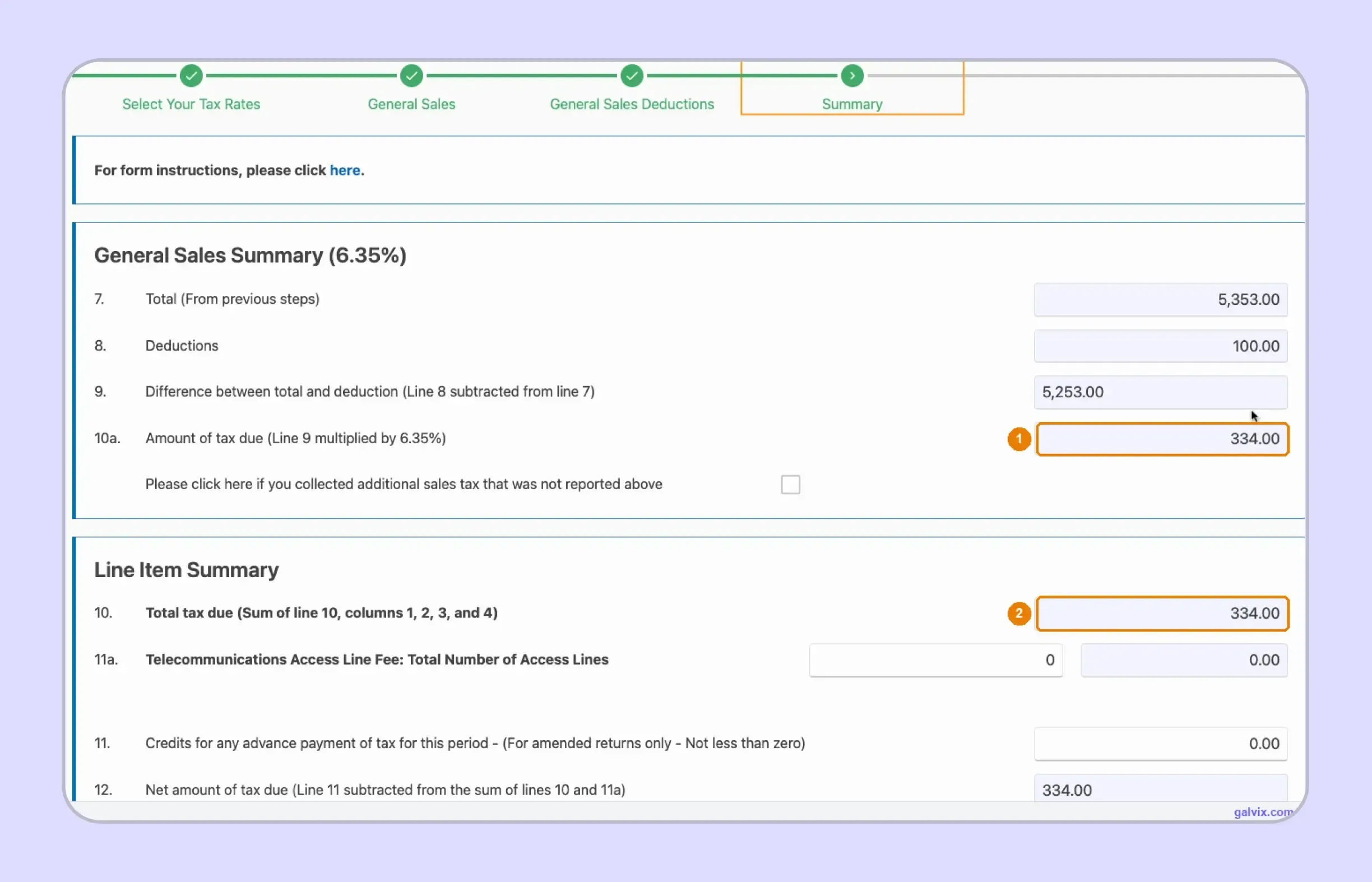 Connecticut sales tax return summary showing calculated tax amounts.webp