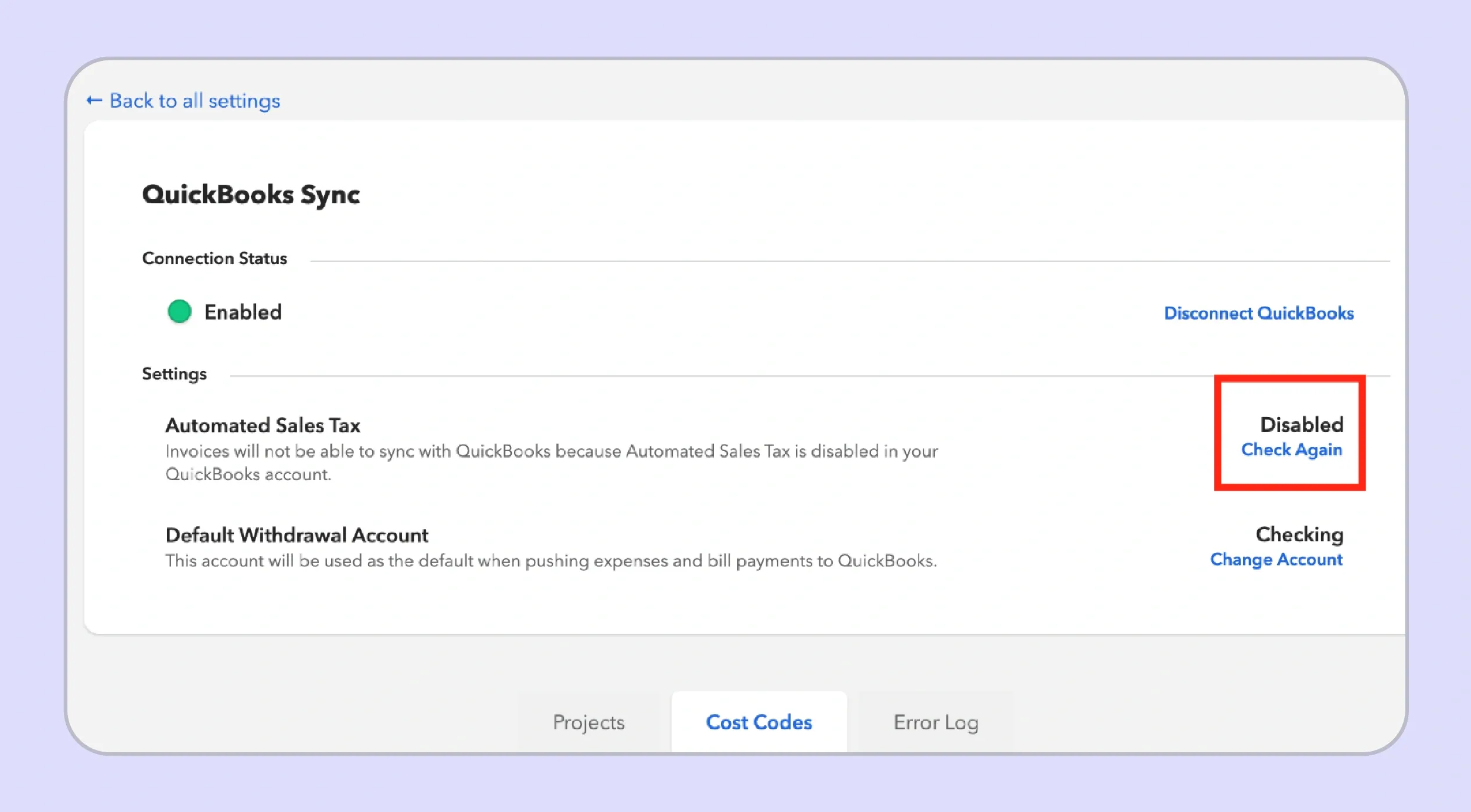 Enable automated sales tax option in QuickBooks