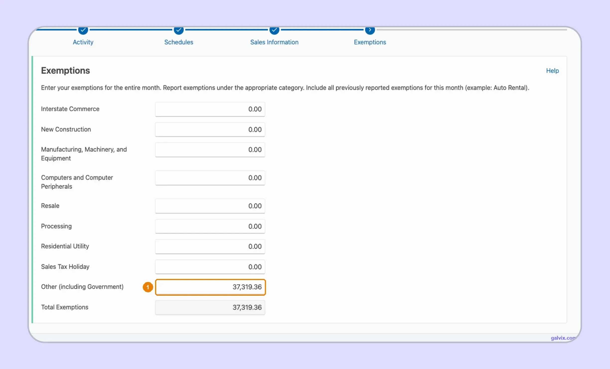 Exemptions entered during Iowa sales tax filing workflow.webp