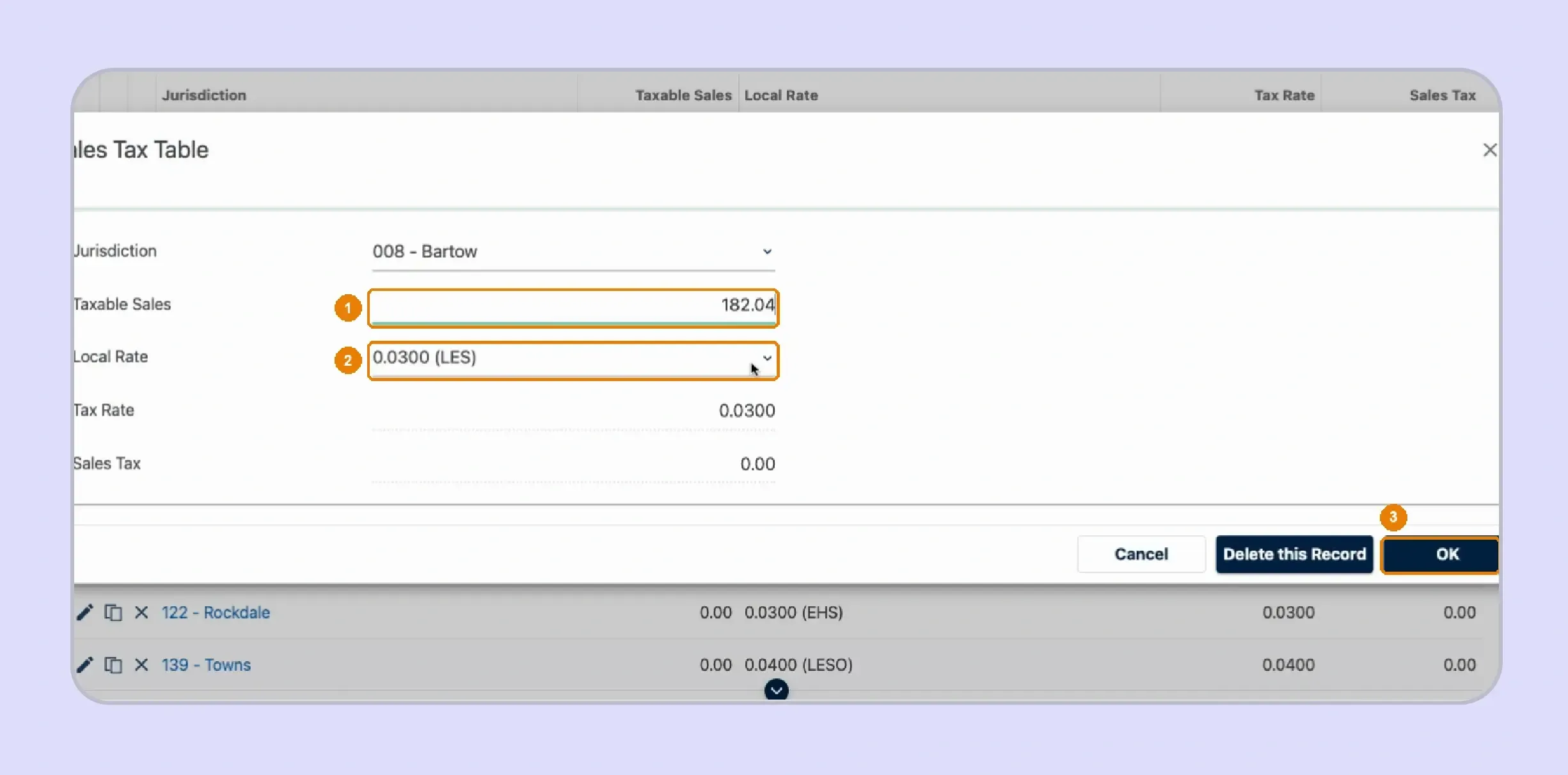 Georgia sales tax return county taxable sales entry screen