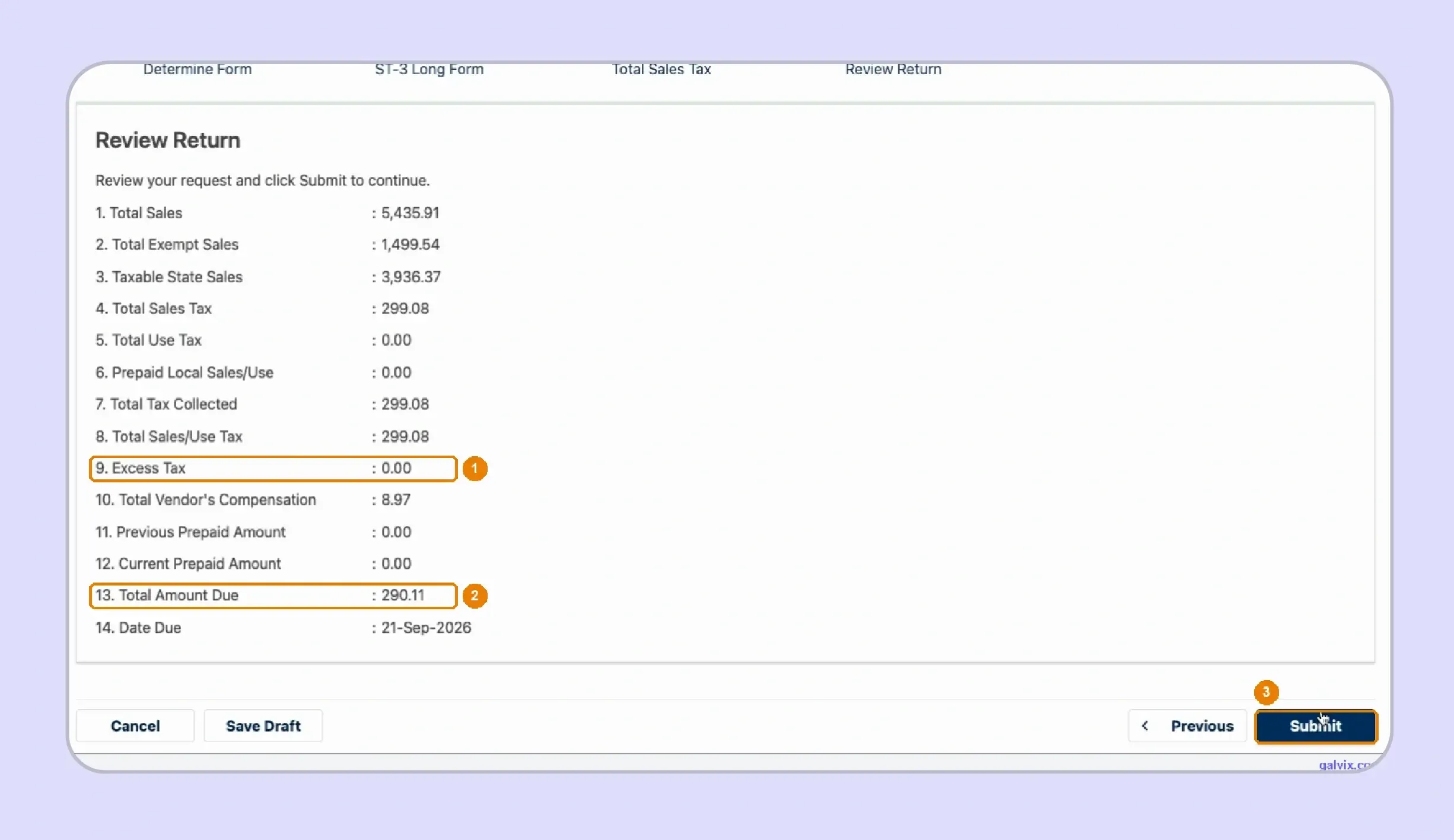 Georgia sales tax return summary before final GTC submission
