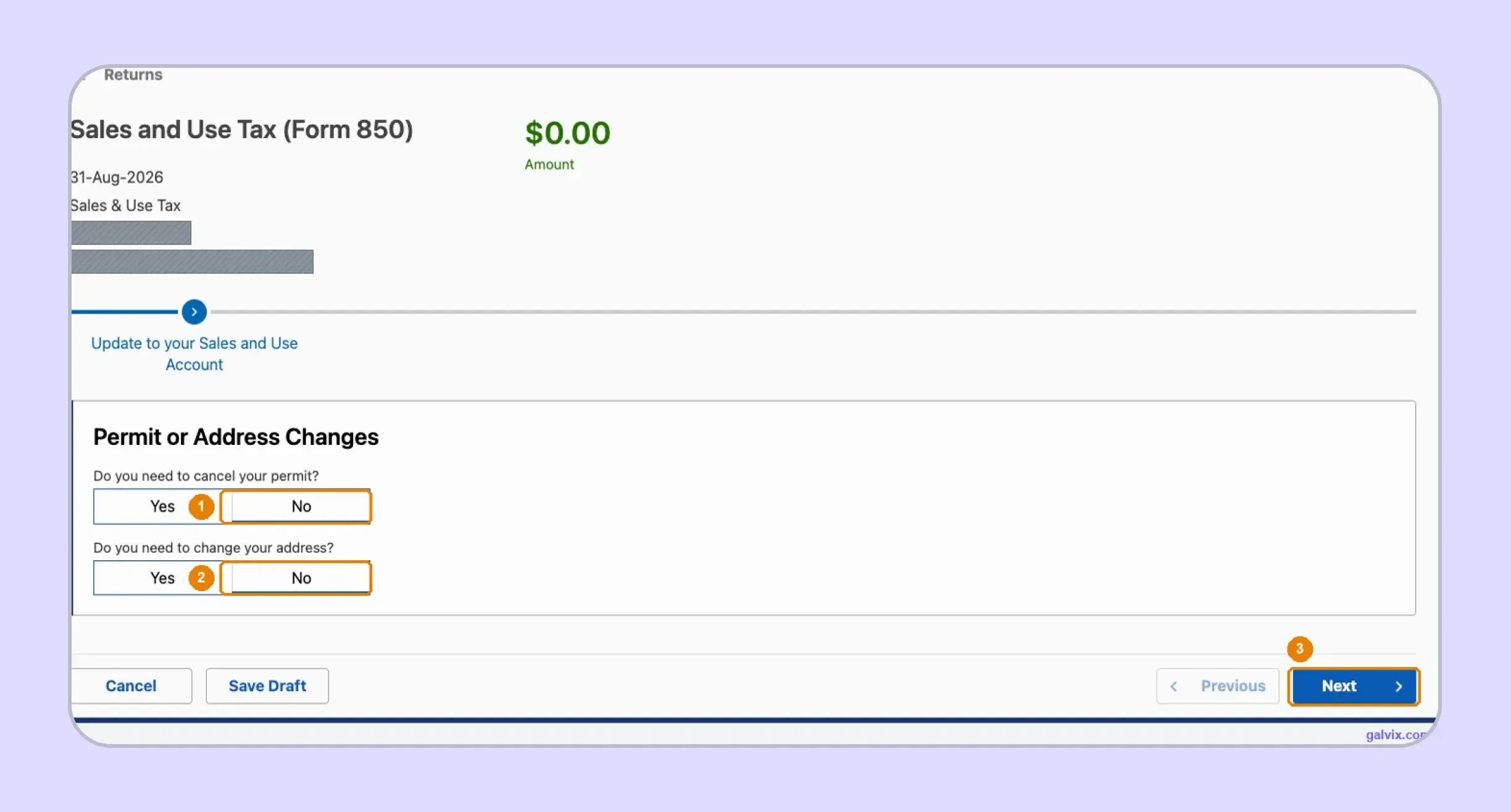 Idaho Form 850 permit and address confirmation screen