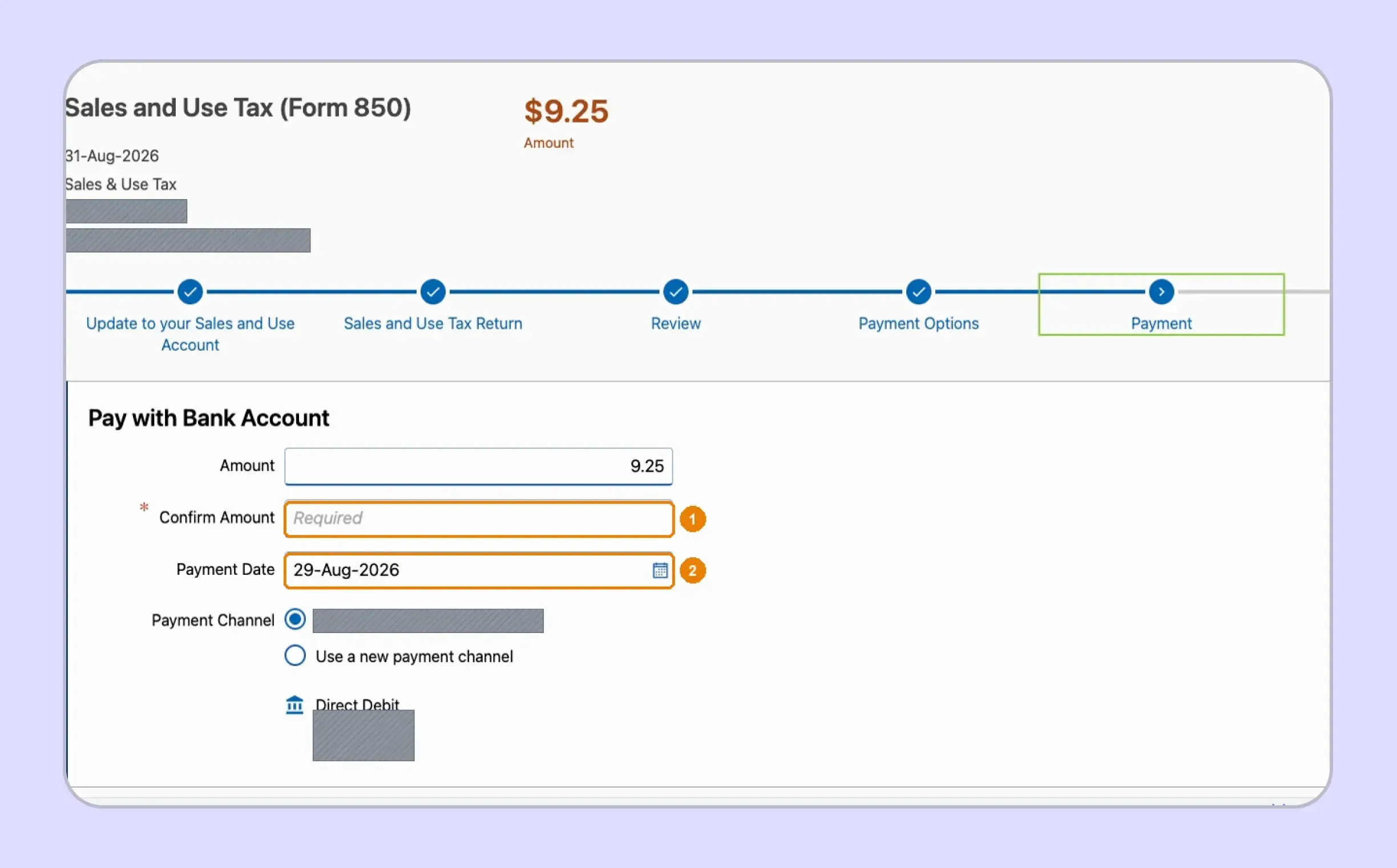 Idaho TAP bank payment details before final submission