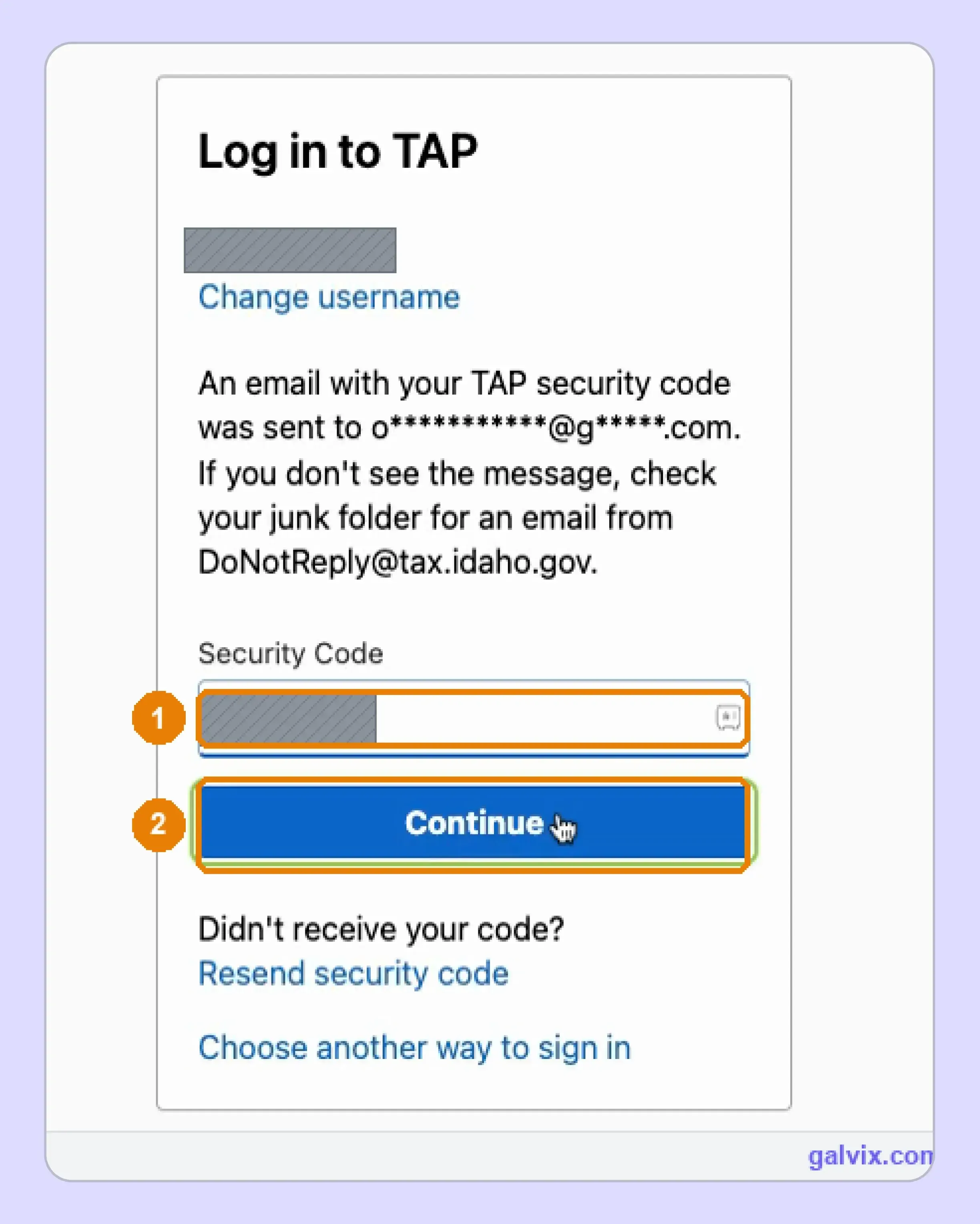 Idaho TAP security code for online sales tax filing