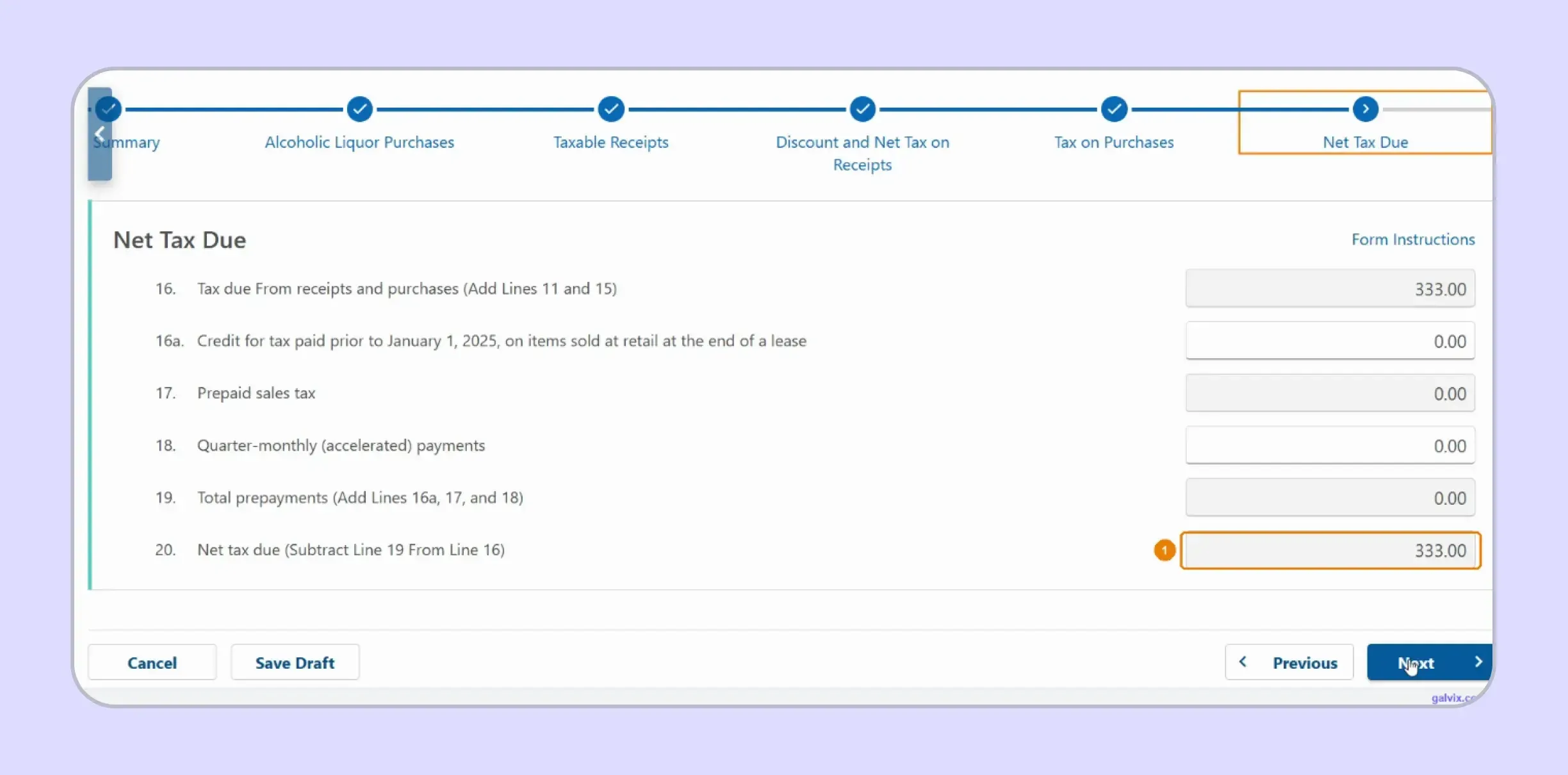Illinois ST-1 net tax due review screen