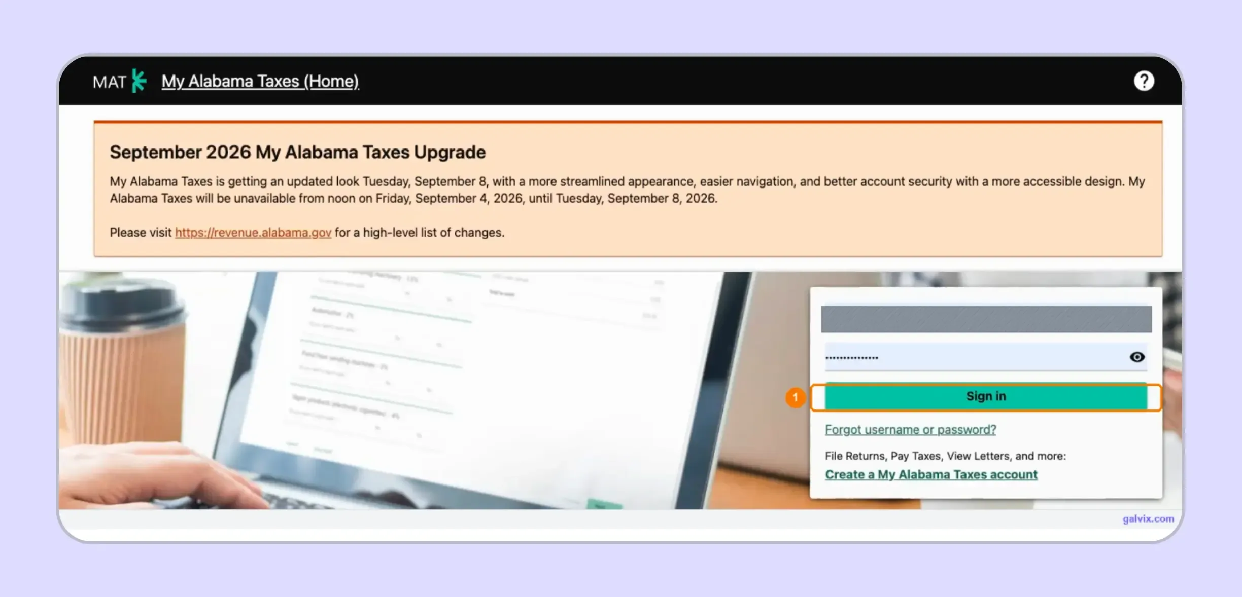 MAT login for Alabama sales tax return filing