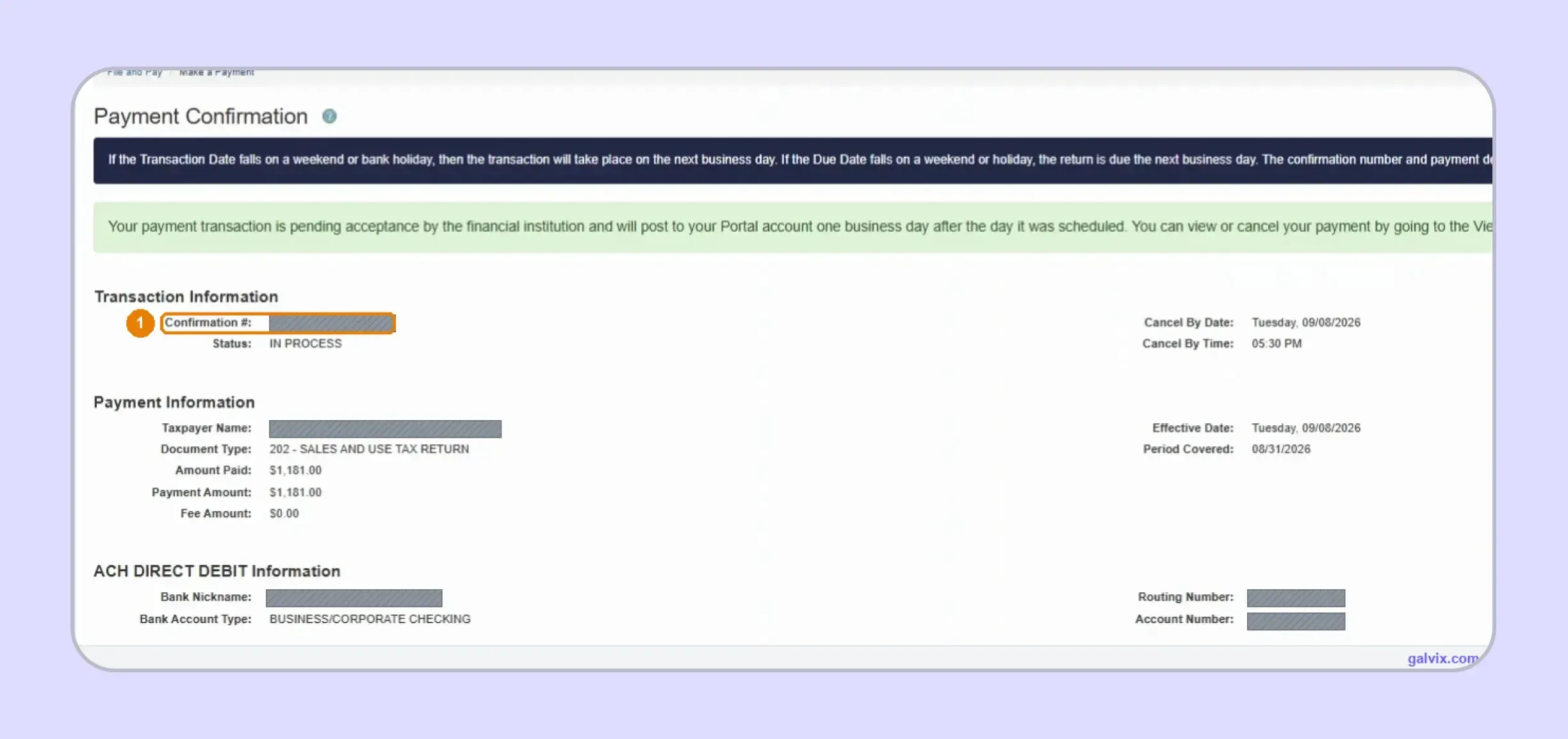 Maryland payment confirmation saved after sales tax filing