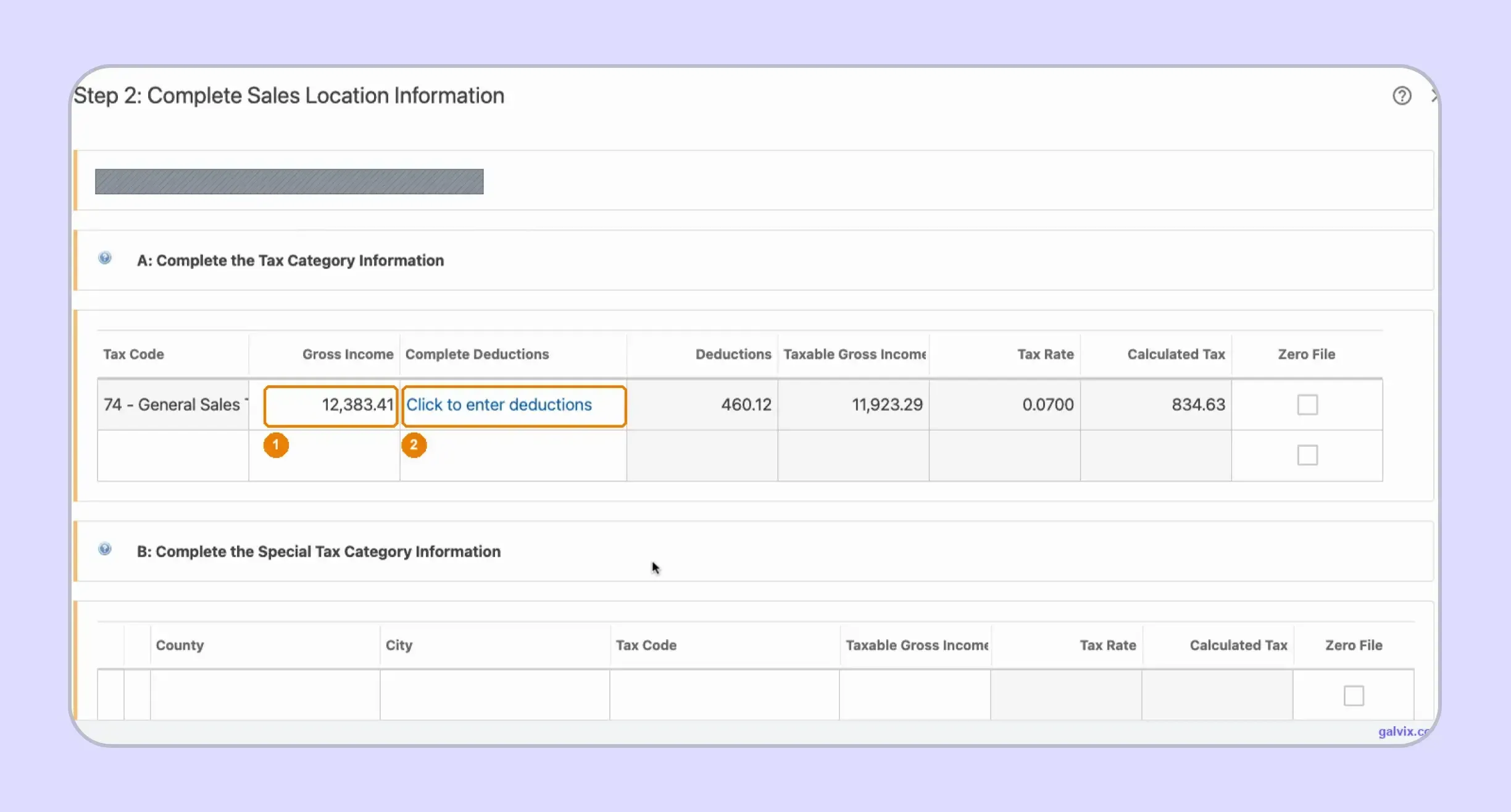 Mississippi TAP gross income and deduction fields by location
