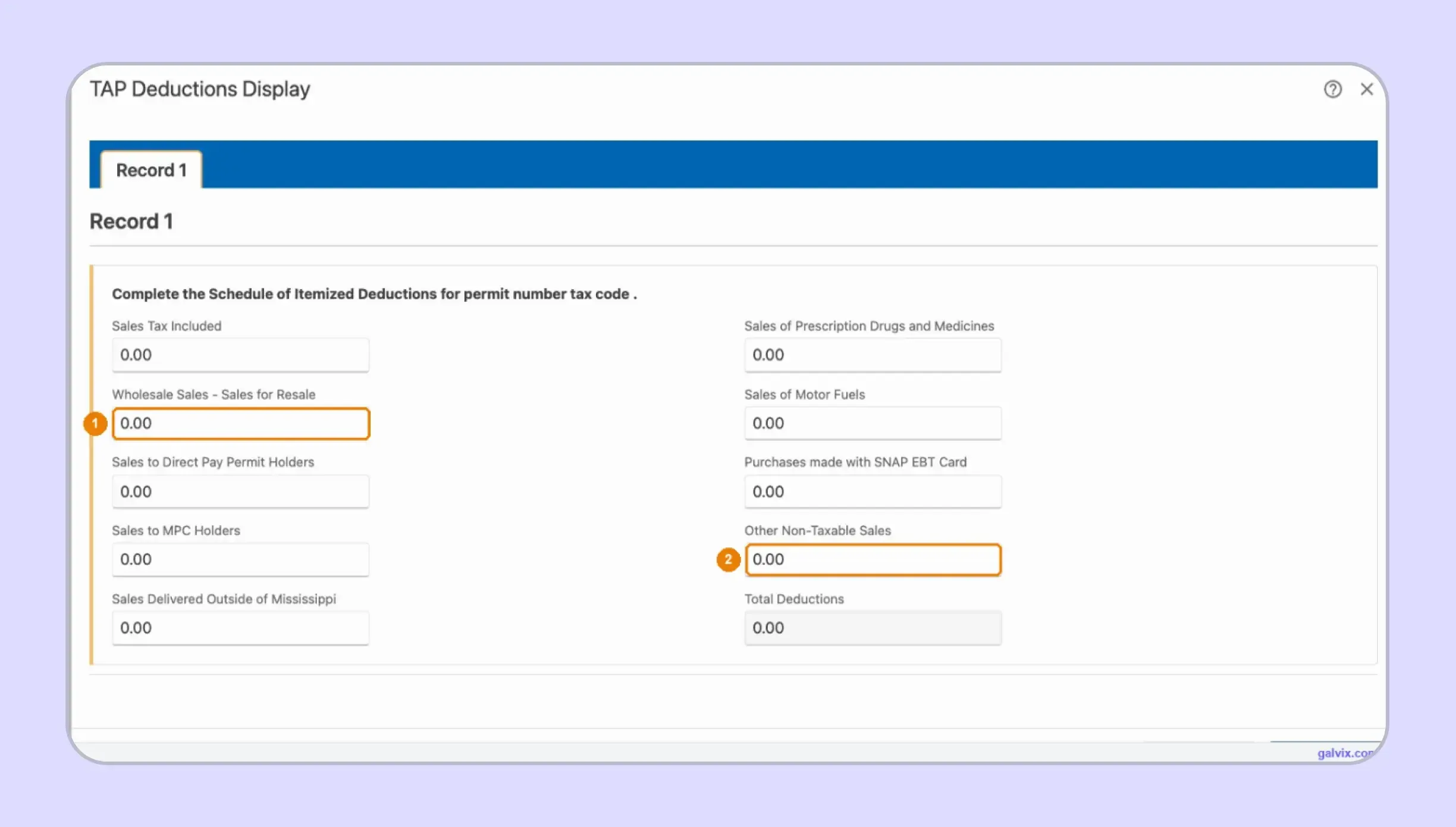 Mississippi TAP itemized deduction categories for exempt sales