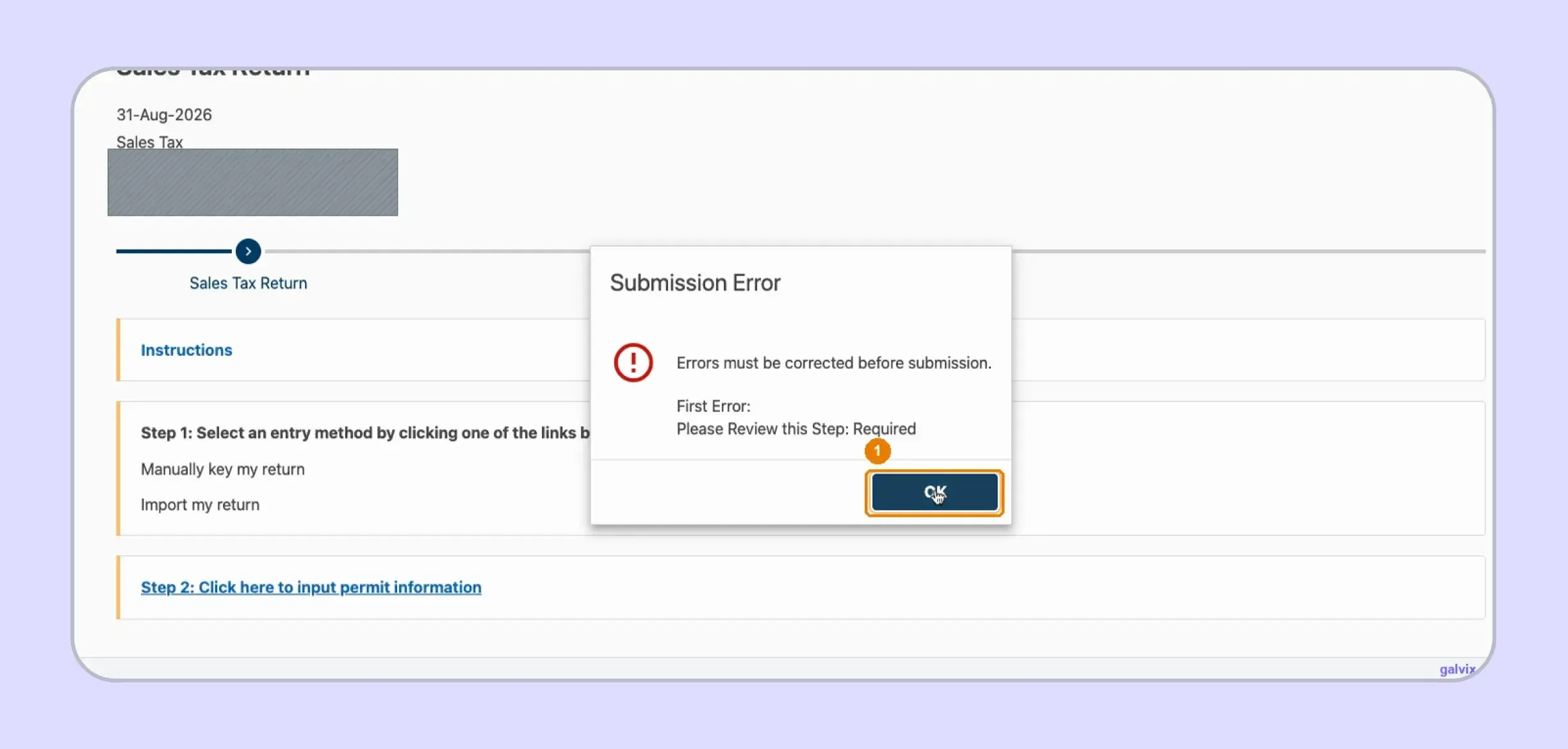 Mississippi TAP submission error for incomplete permit information