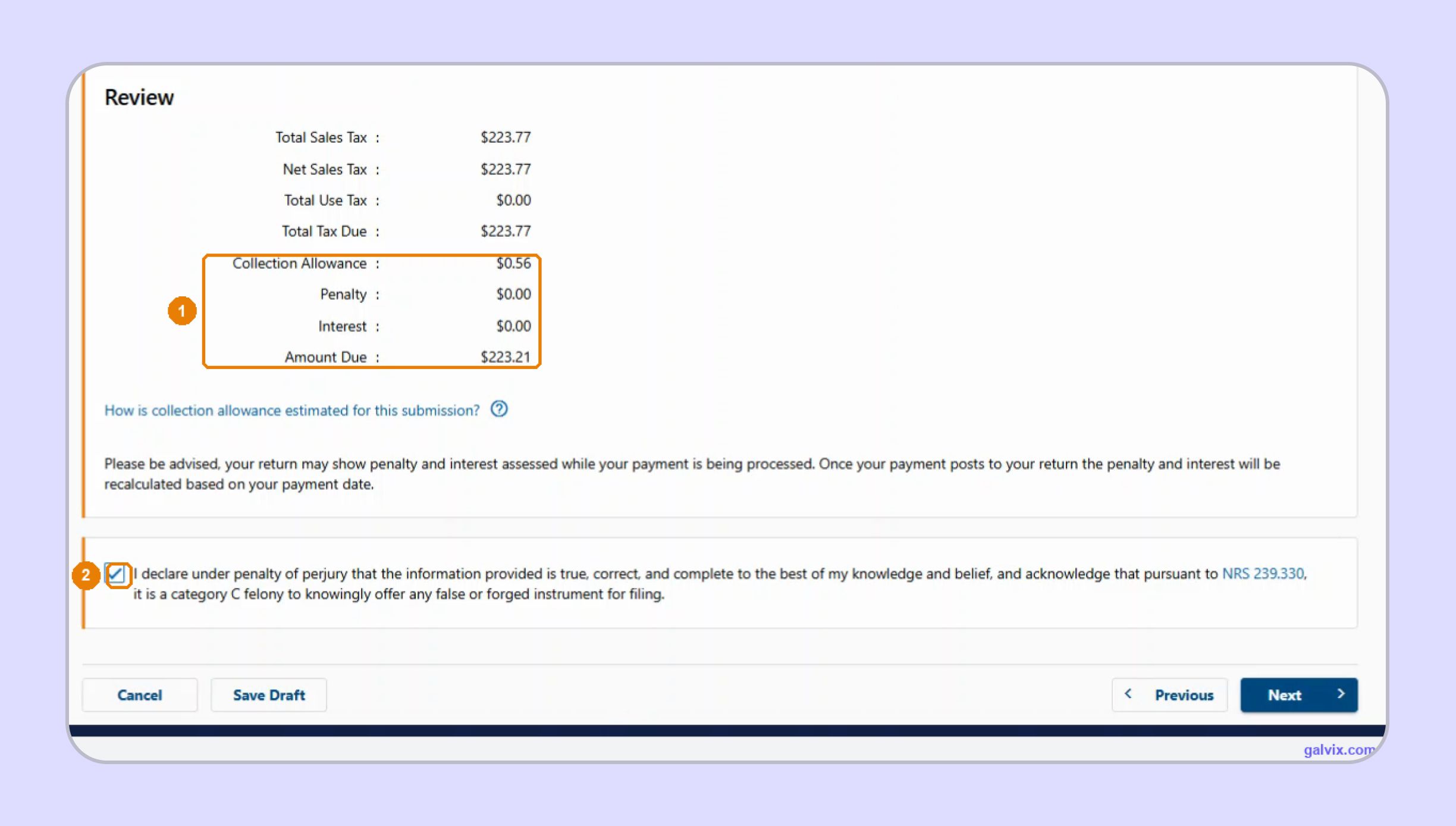 Nevada sales tax return amount due and allowance