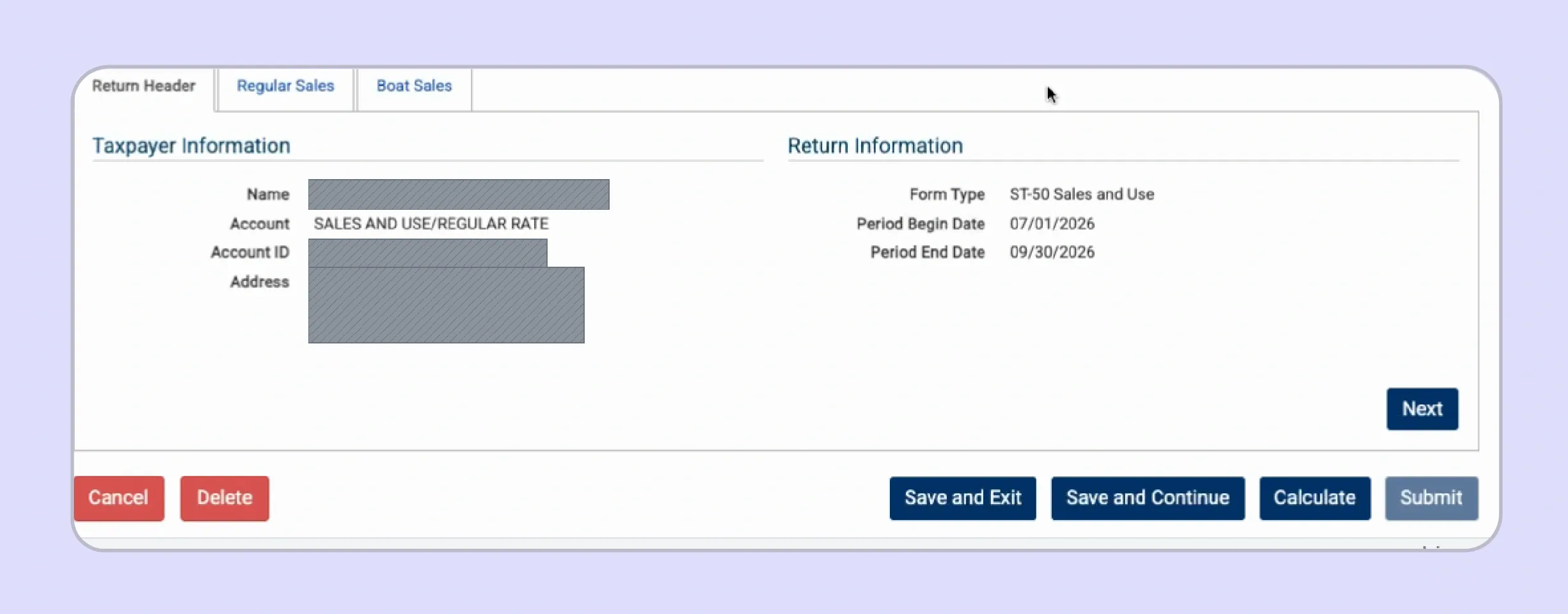 New Jersey ST 50 return header period check