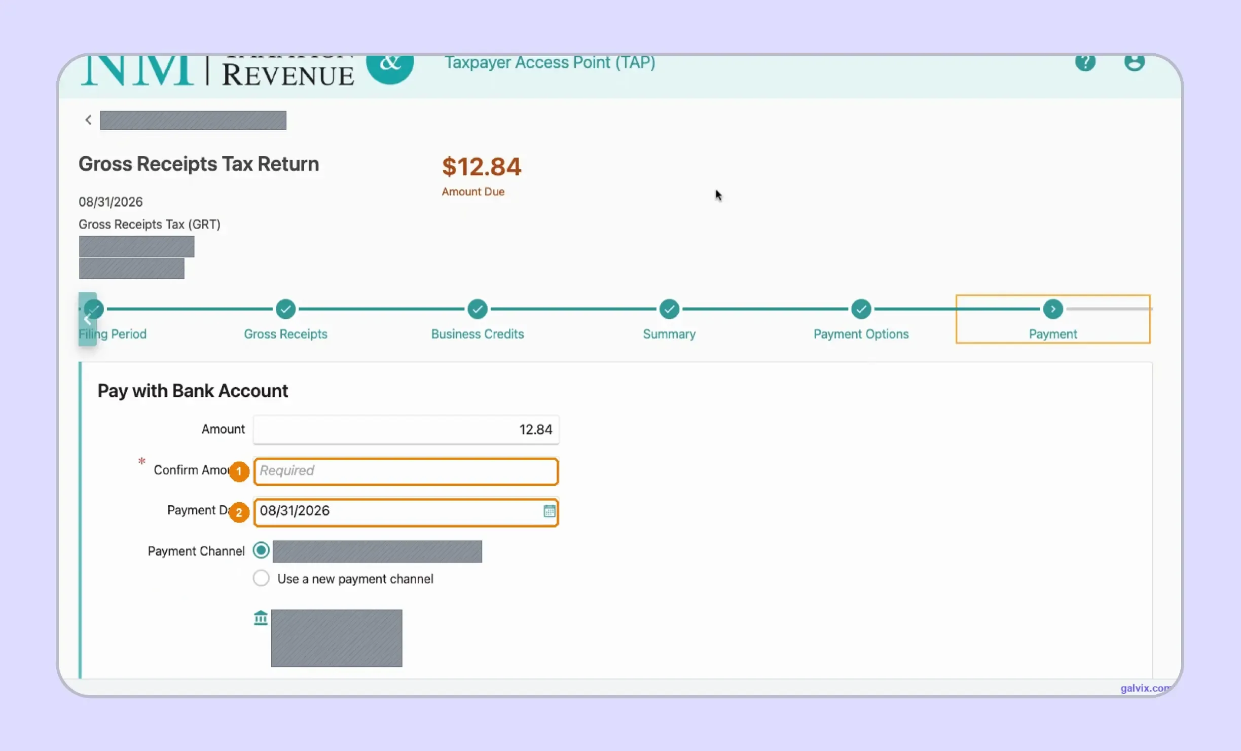 New Mexico TAP payment details before final return submission