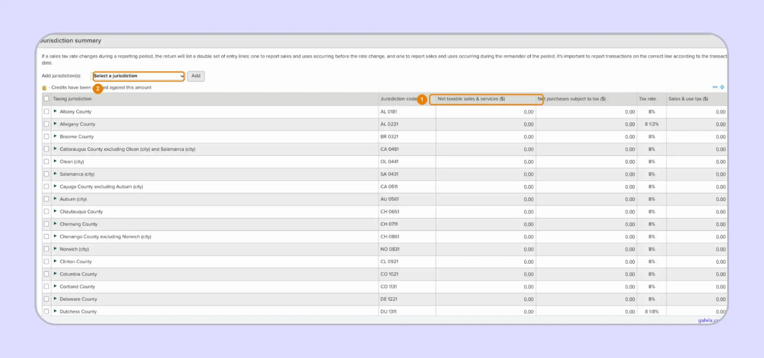 New York sales tax jurisdiction schedule in Web File