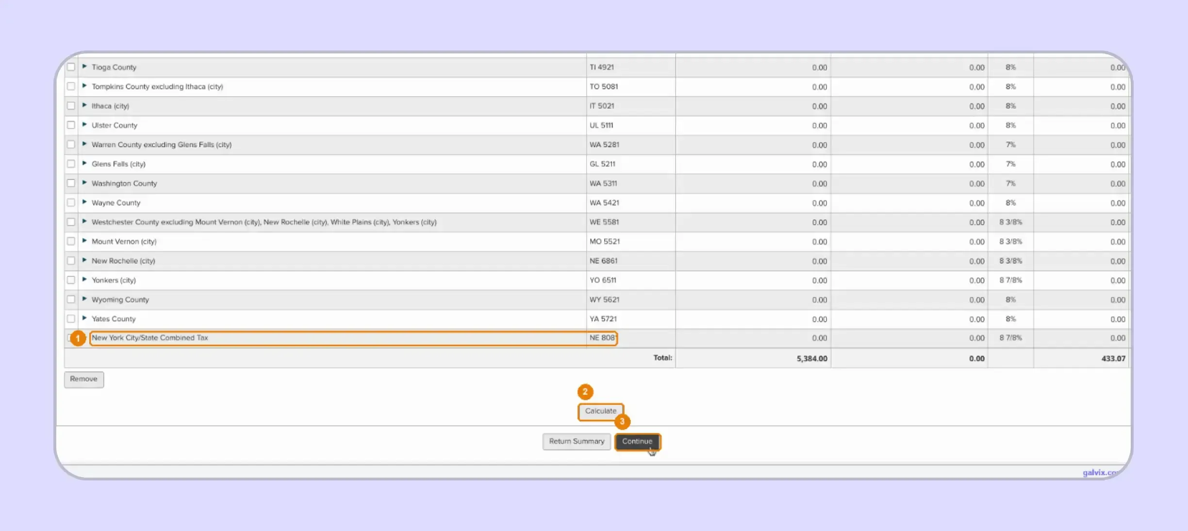 New York sales tax jurisdiction totals after calculation