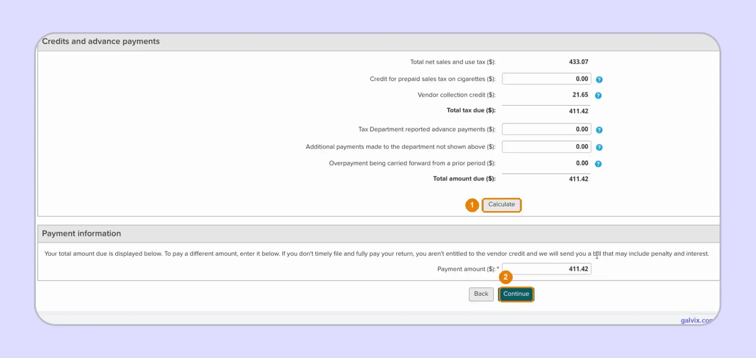 New York sales tax return credits and amount due