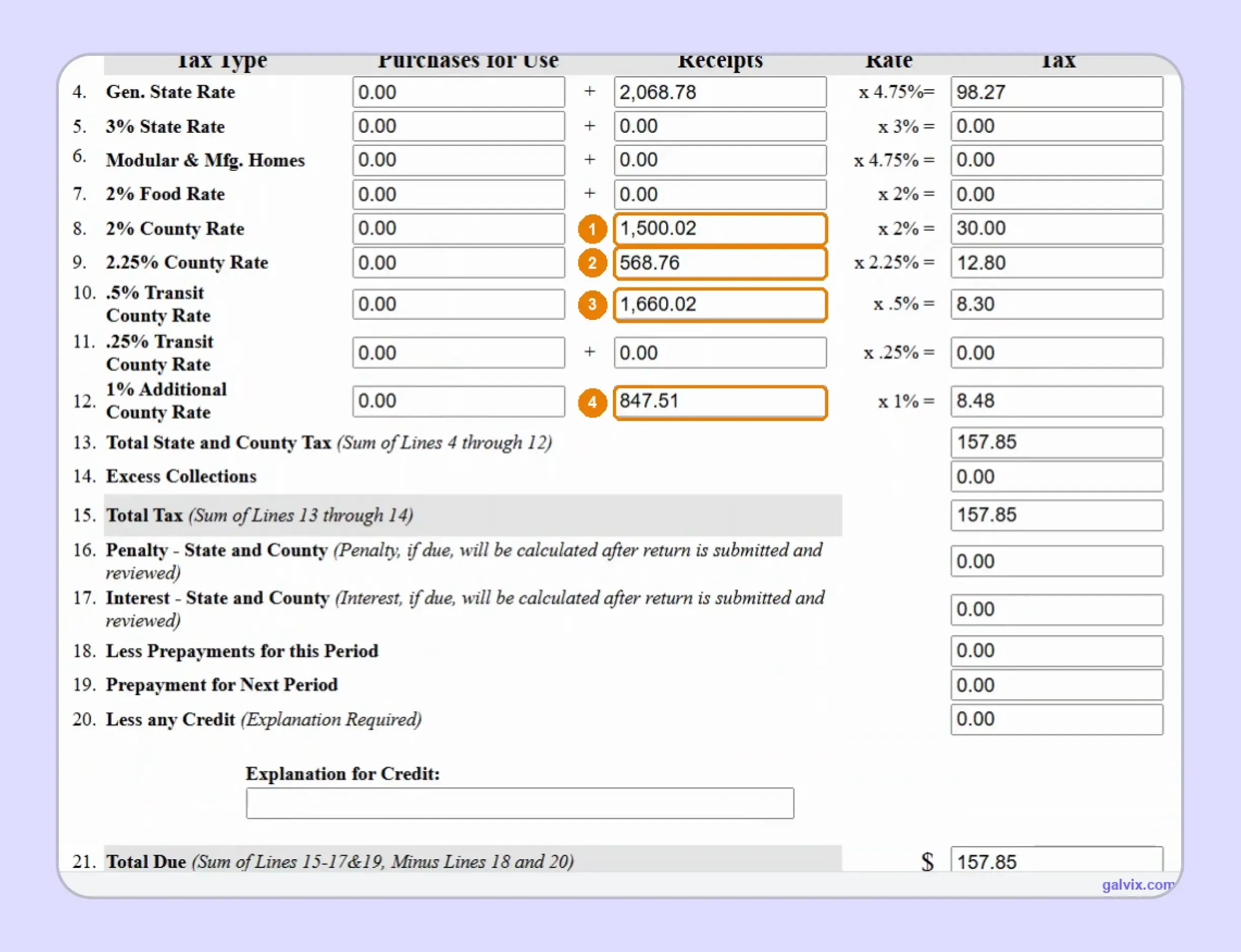 North Carolina E-500 taxable receipts by applicable rates