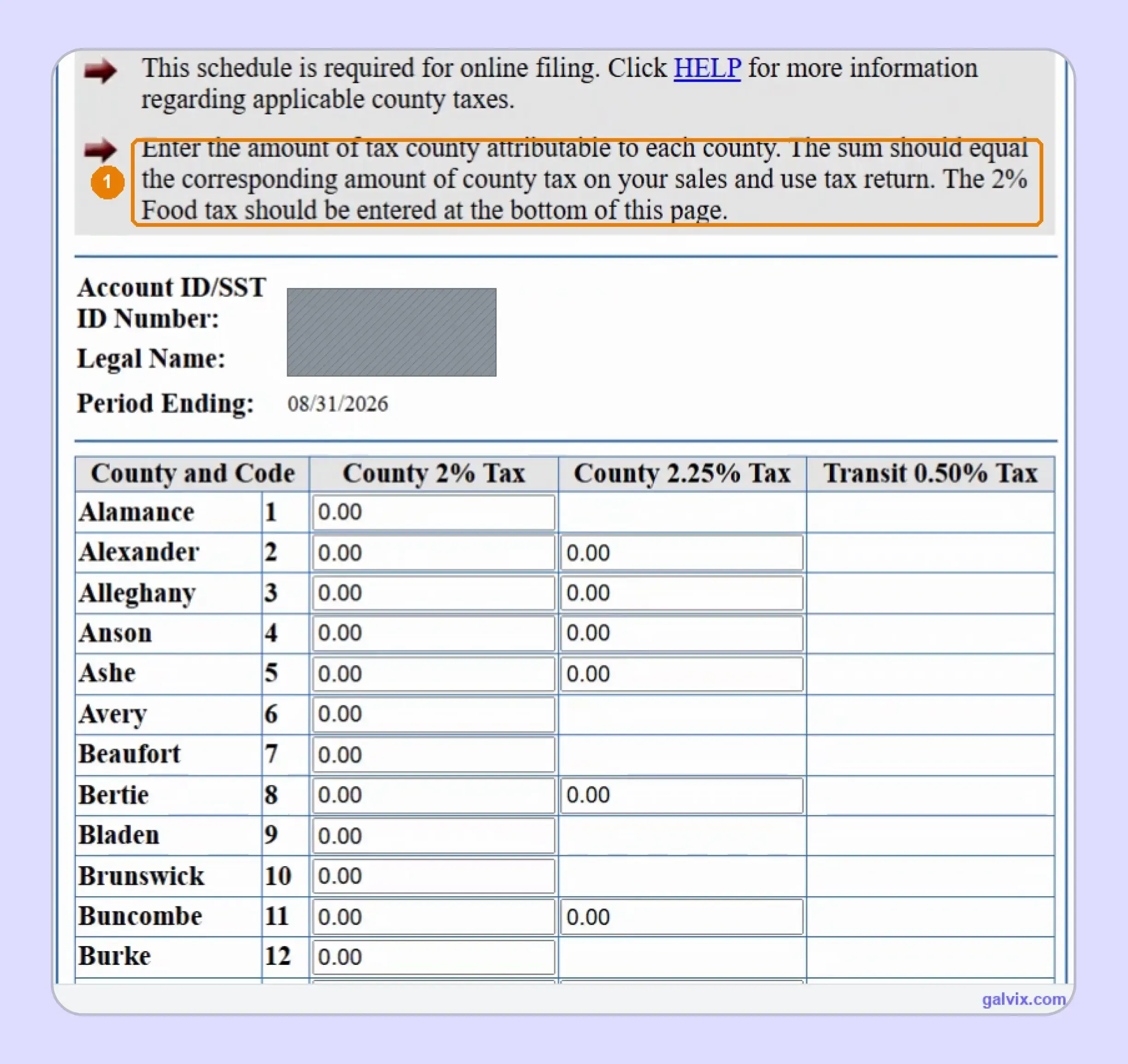 North Carolina E-536 county sales and use tax schedule.webp