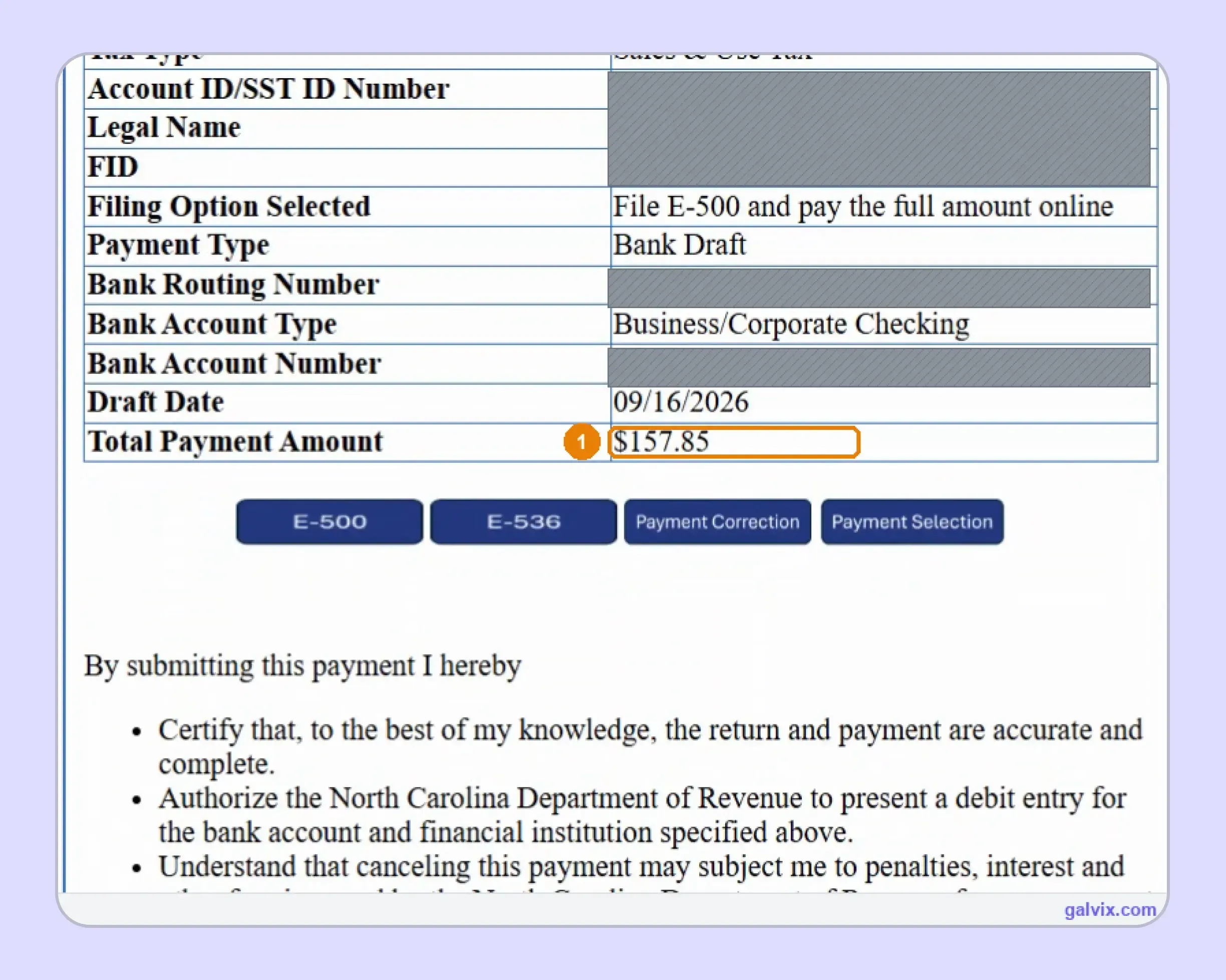 North Carolina sales tax return and payment review