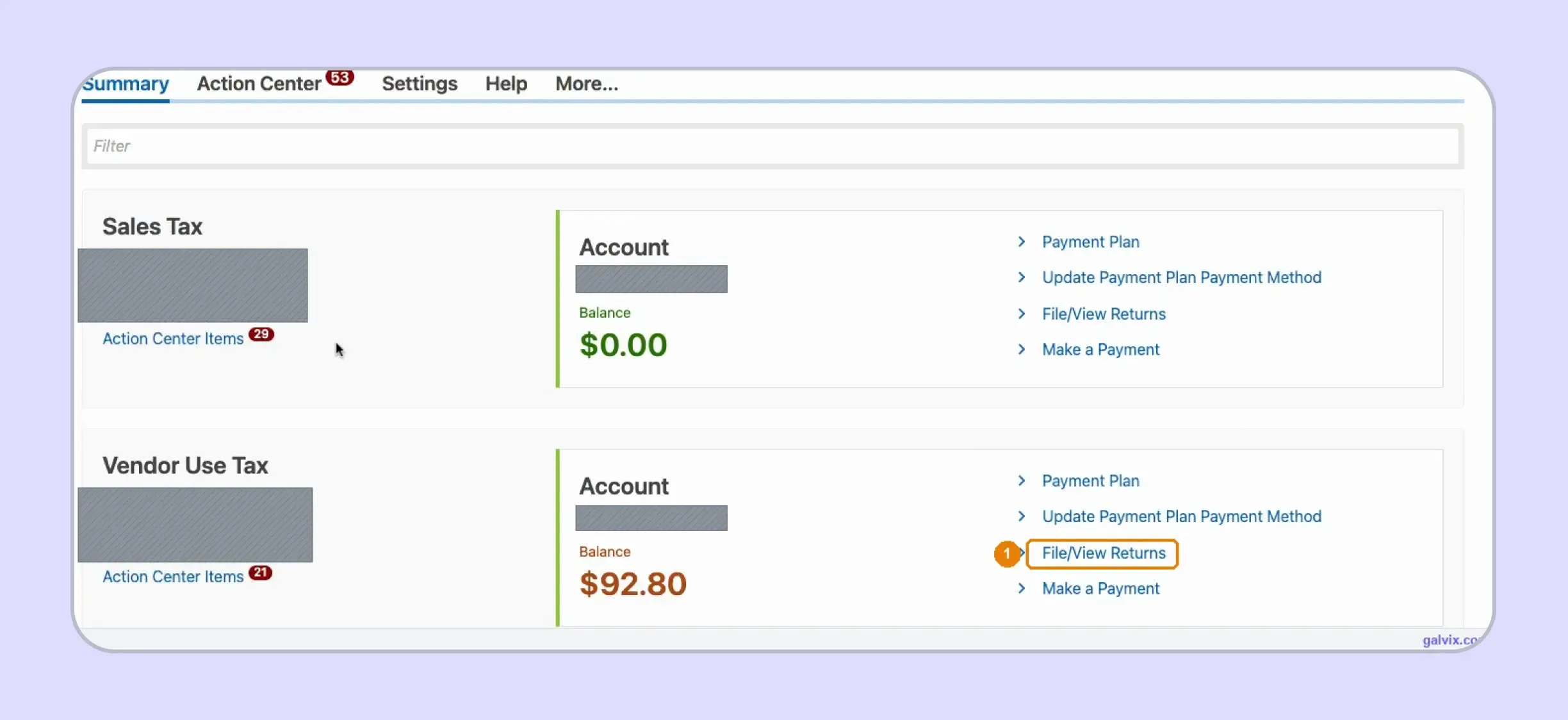 OkTAP account selection for Oklahoma sales tax filing