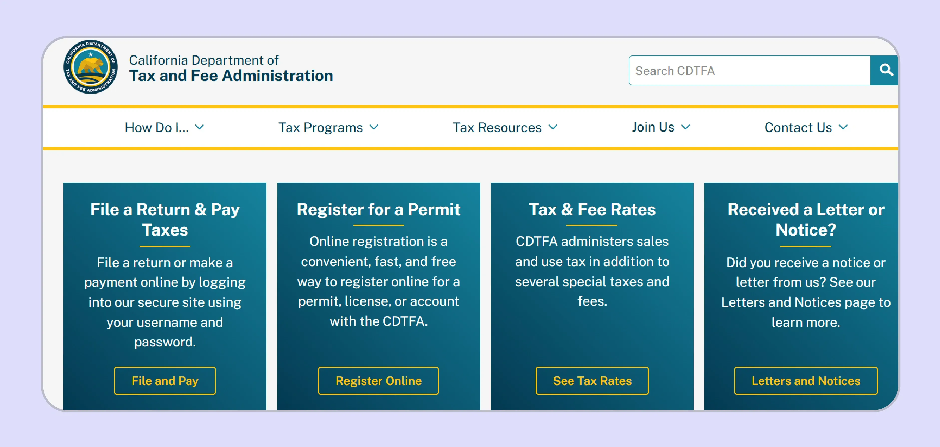 Option to register for a permit on CDTFA website