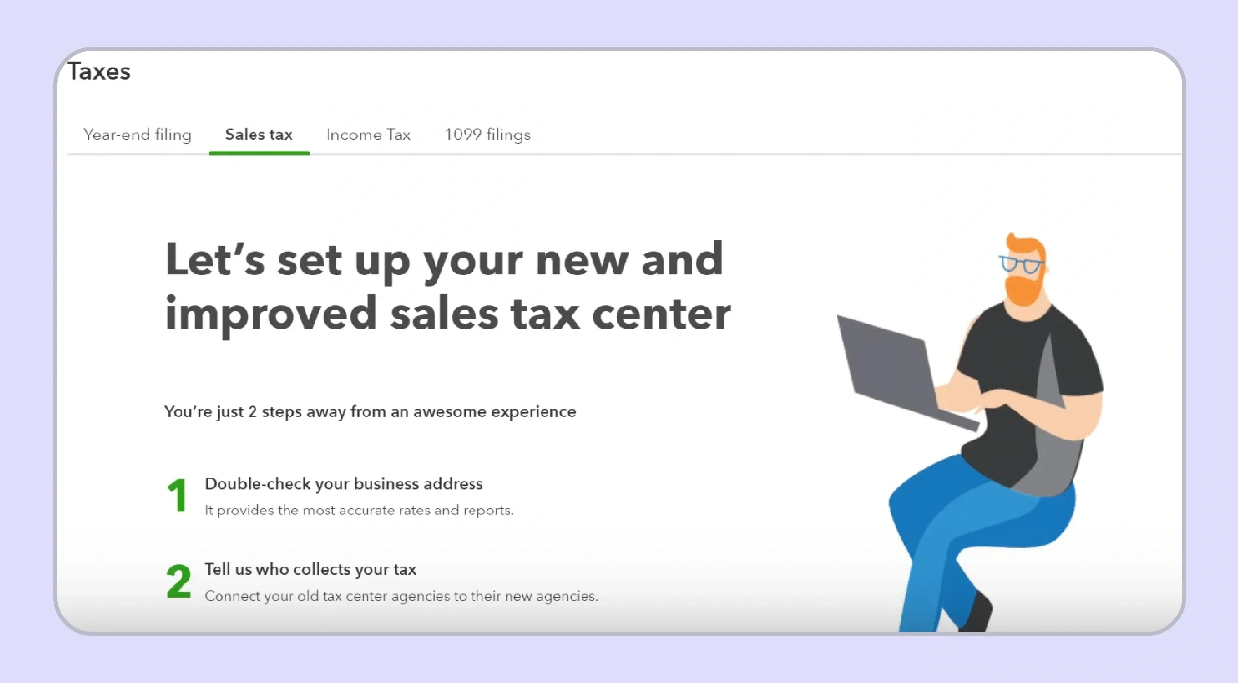 QuickBooks sales tax center setup screen