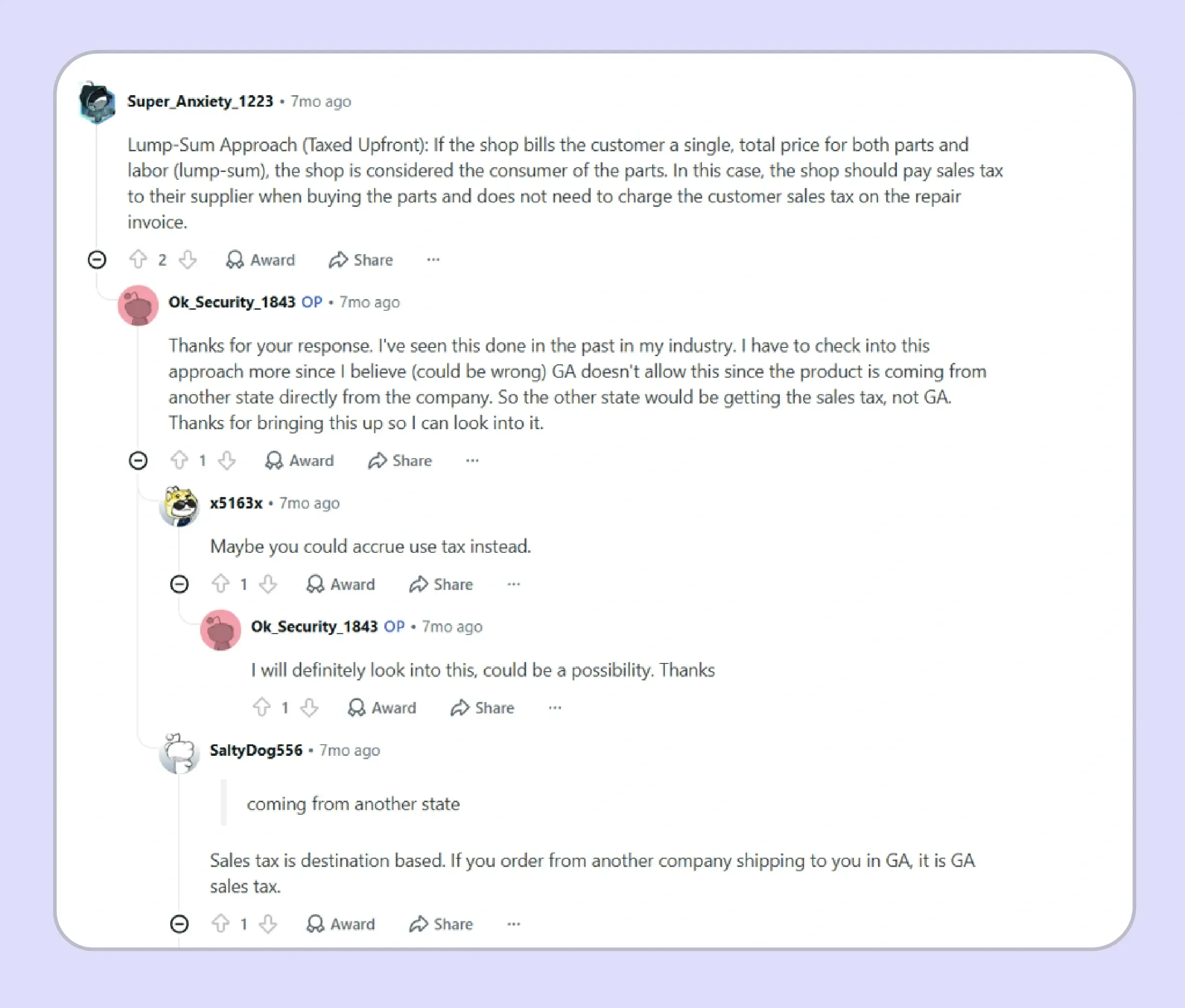 Reddit discussion about Georgia sales tax on bundled products