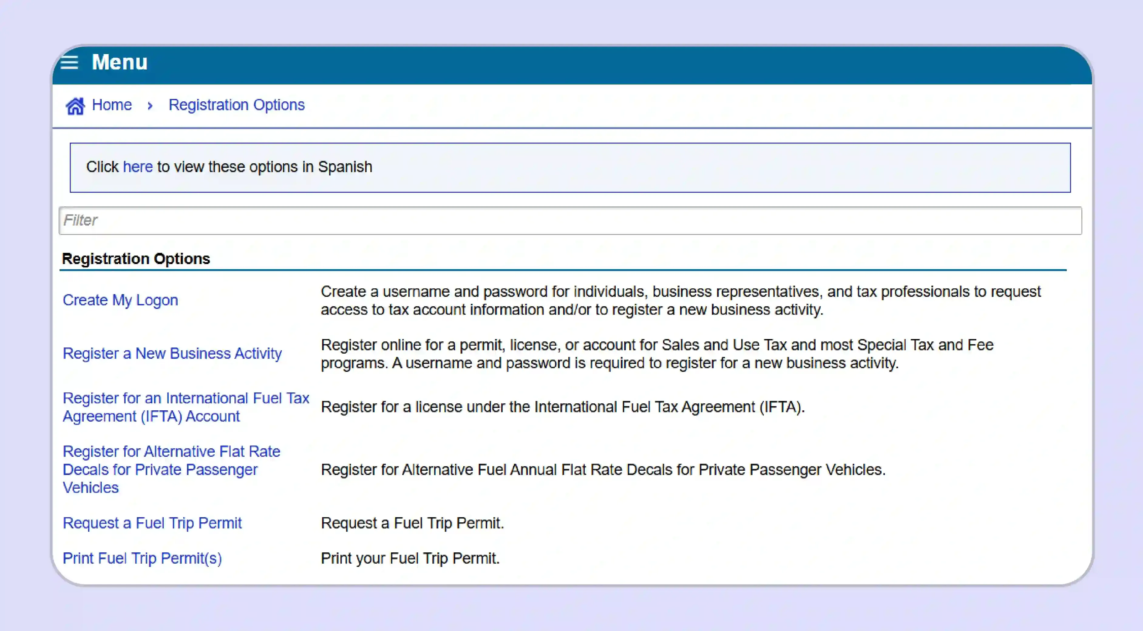 Registration options for seller permits on CDTFA website