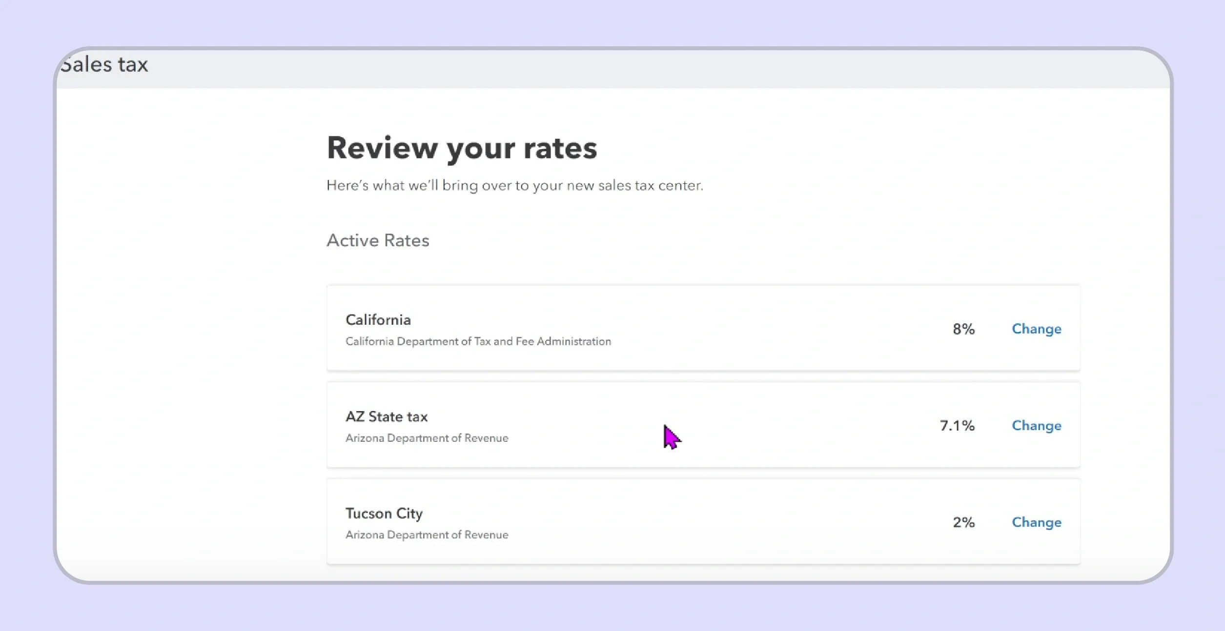 Reviewing sales tax rates in QuickBooks
