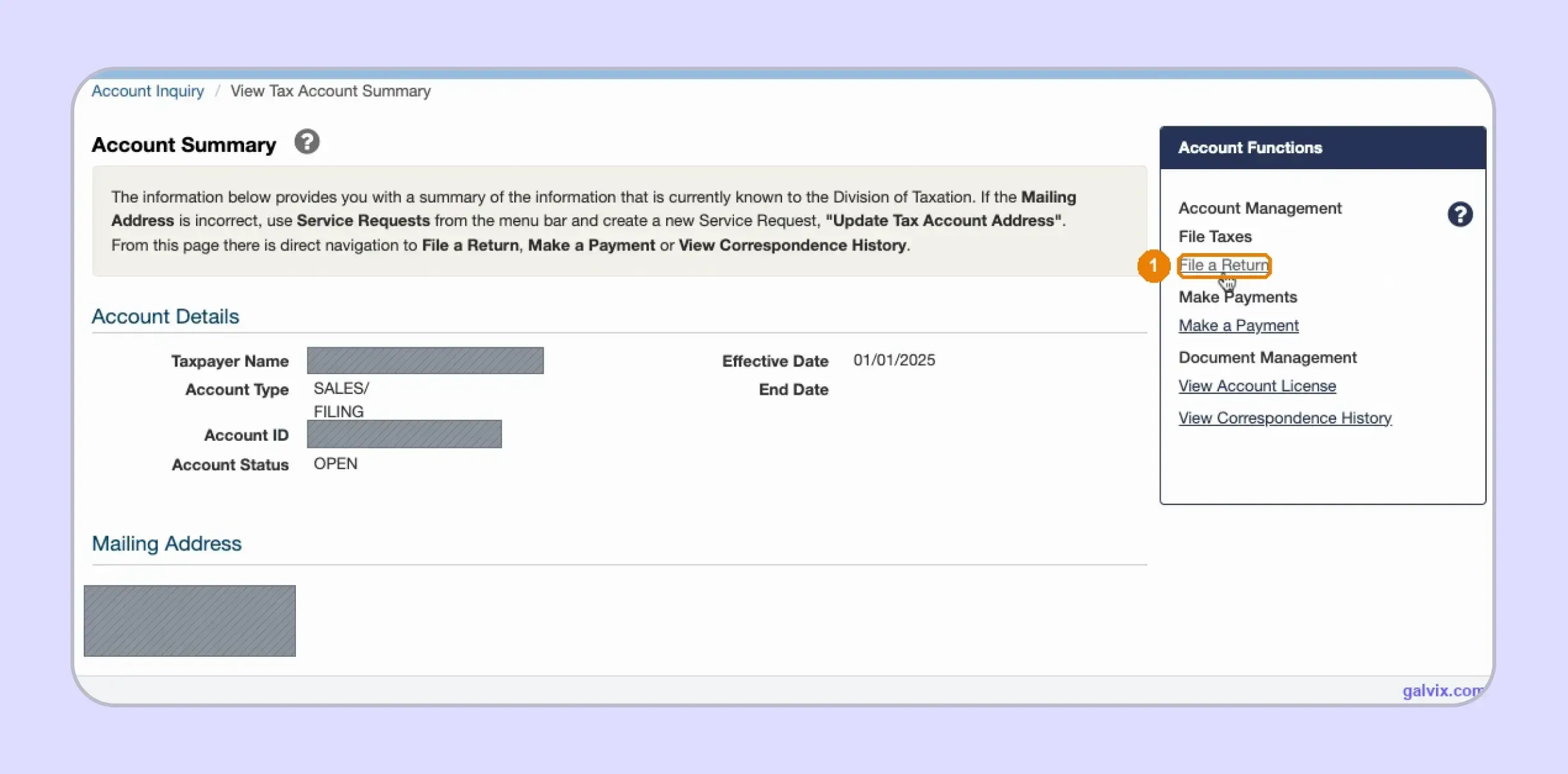 Rhode Island sales account summary and filing option