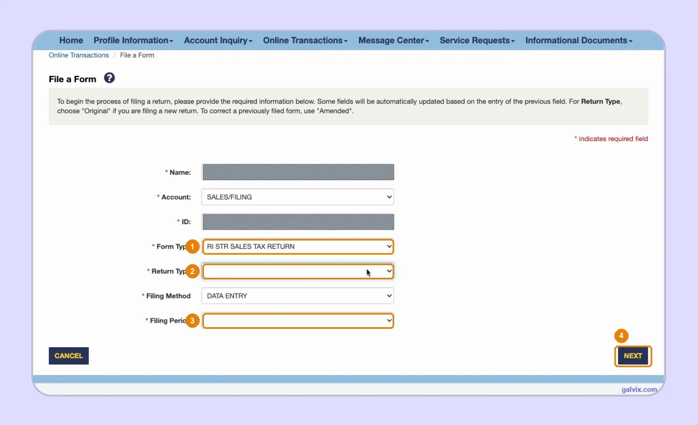 Rhode Island sales tax form and filing period selection