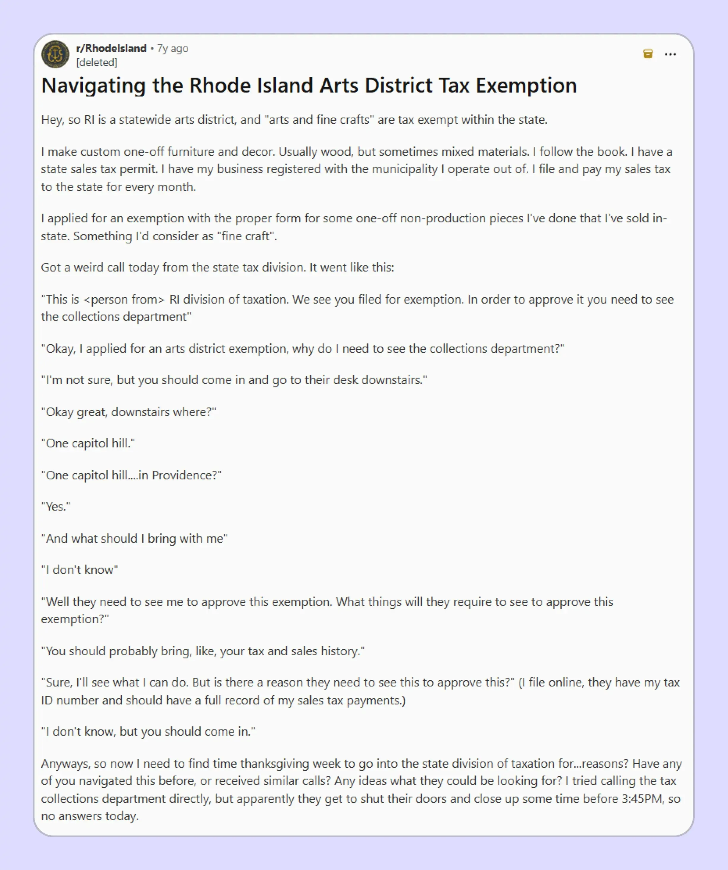 Rhode Island seller highlighting issues faced in the state