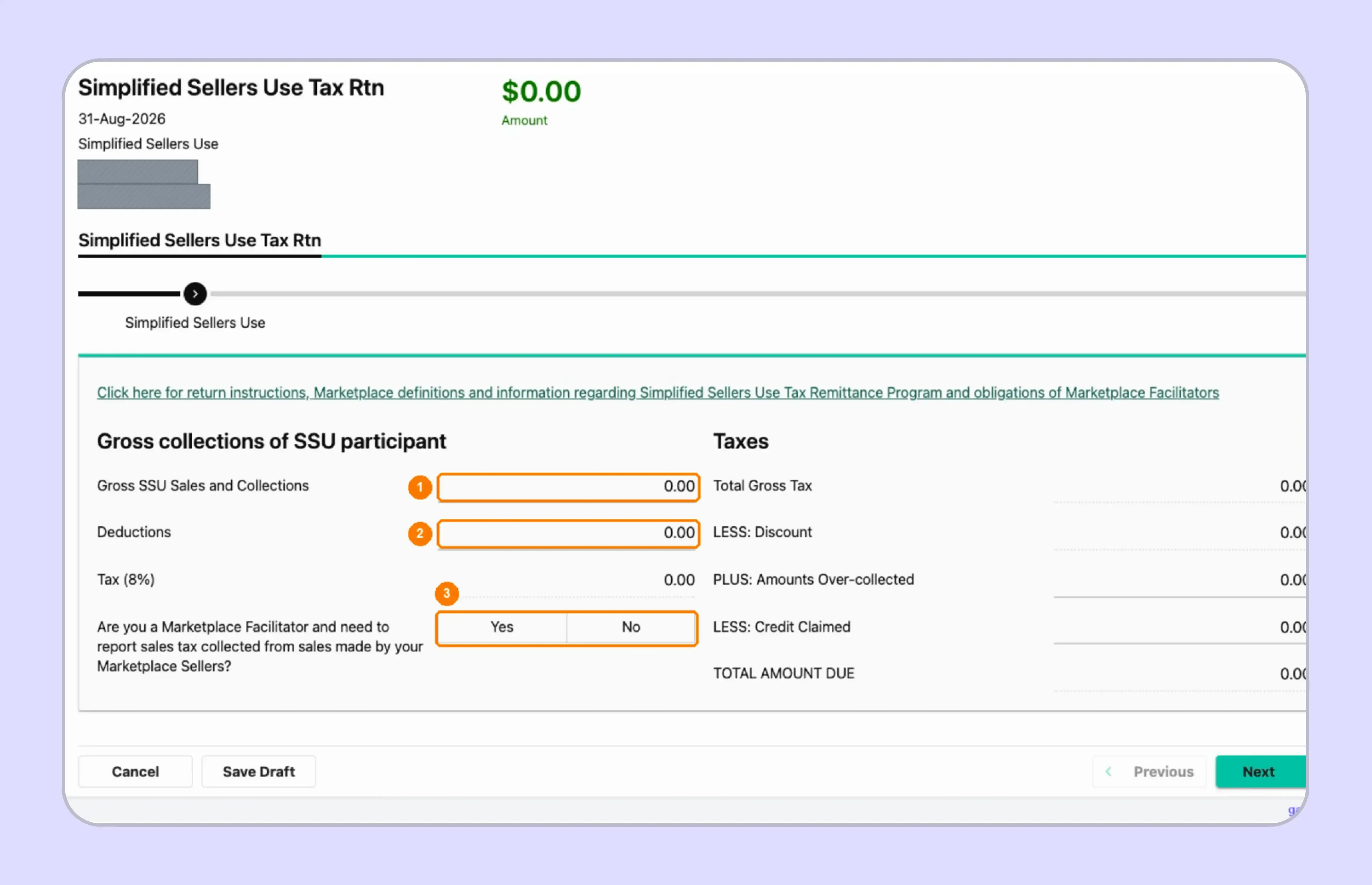 SSUT sales fields for Alabama sales tax return