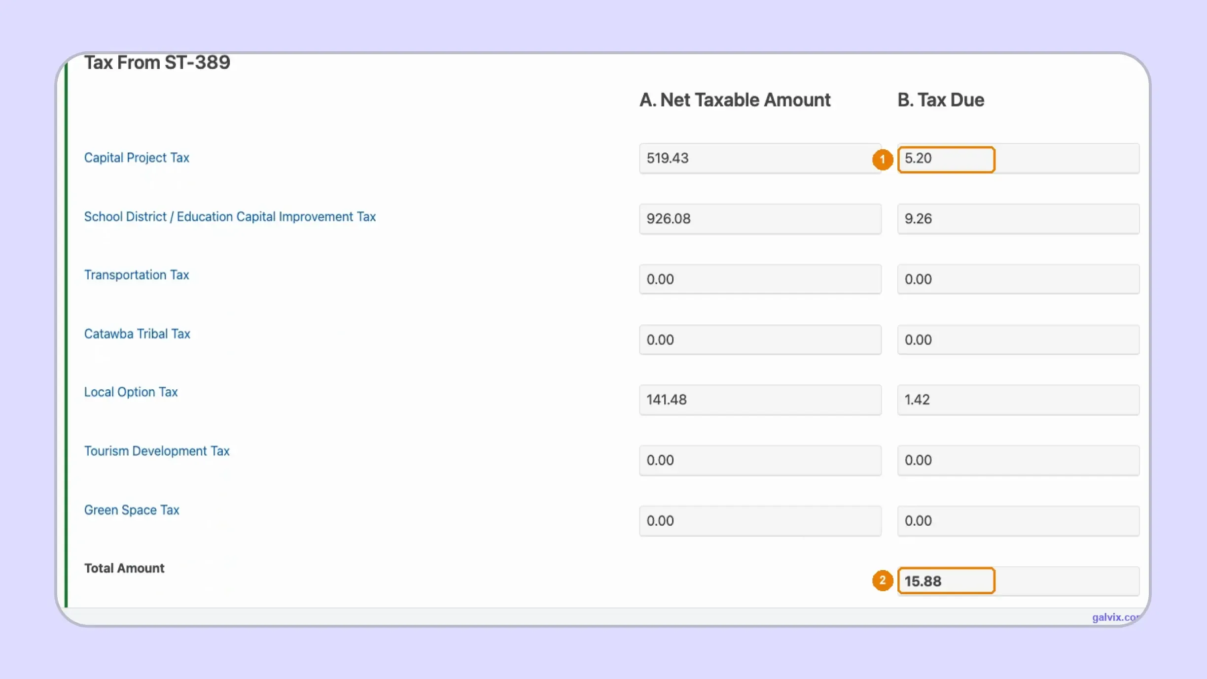 ST-389 tax calculation for South Carolina local sales