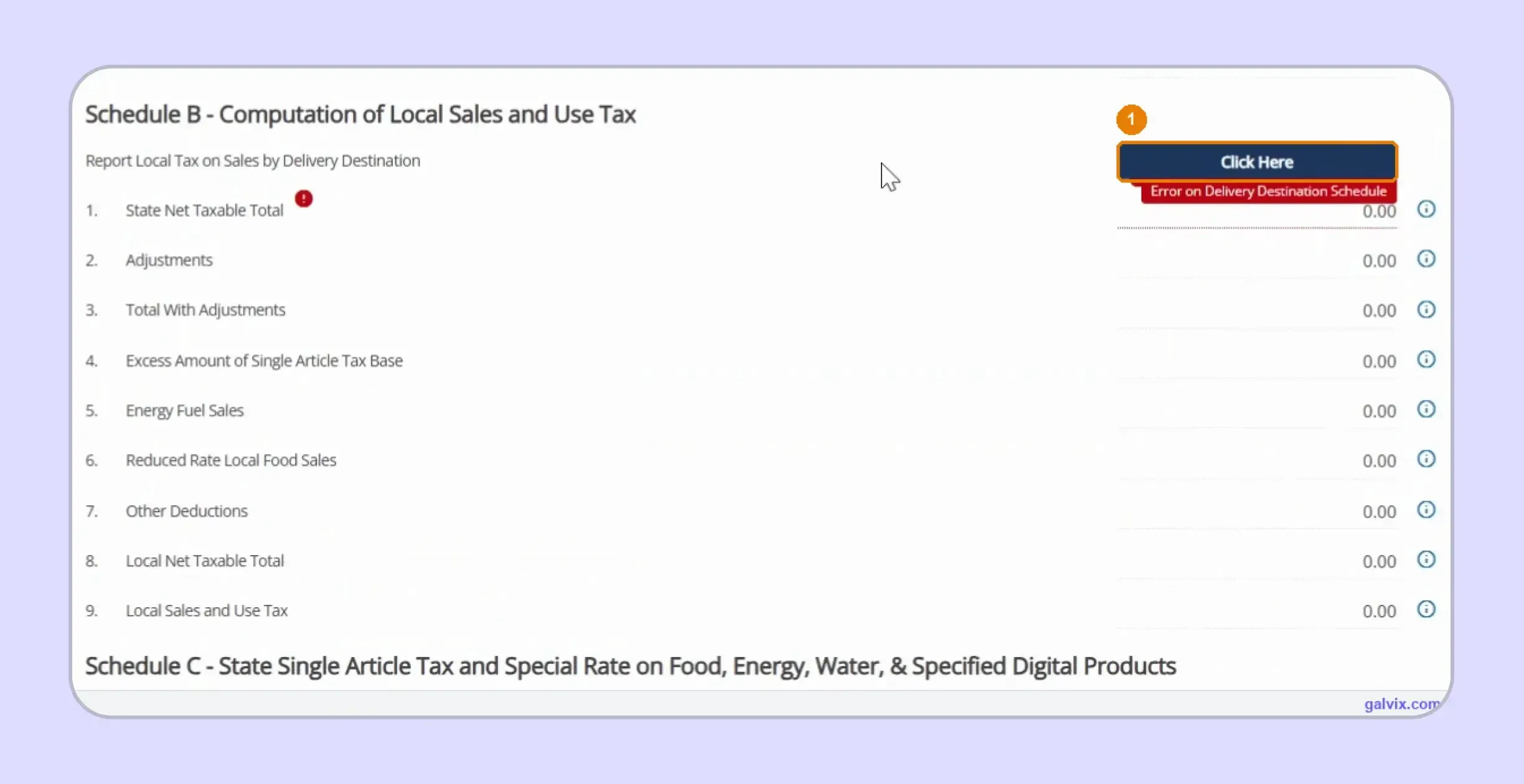 Schedule B opened to file Tennessee sales tax online