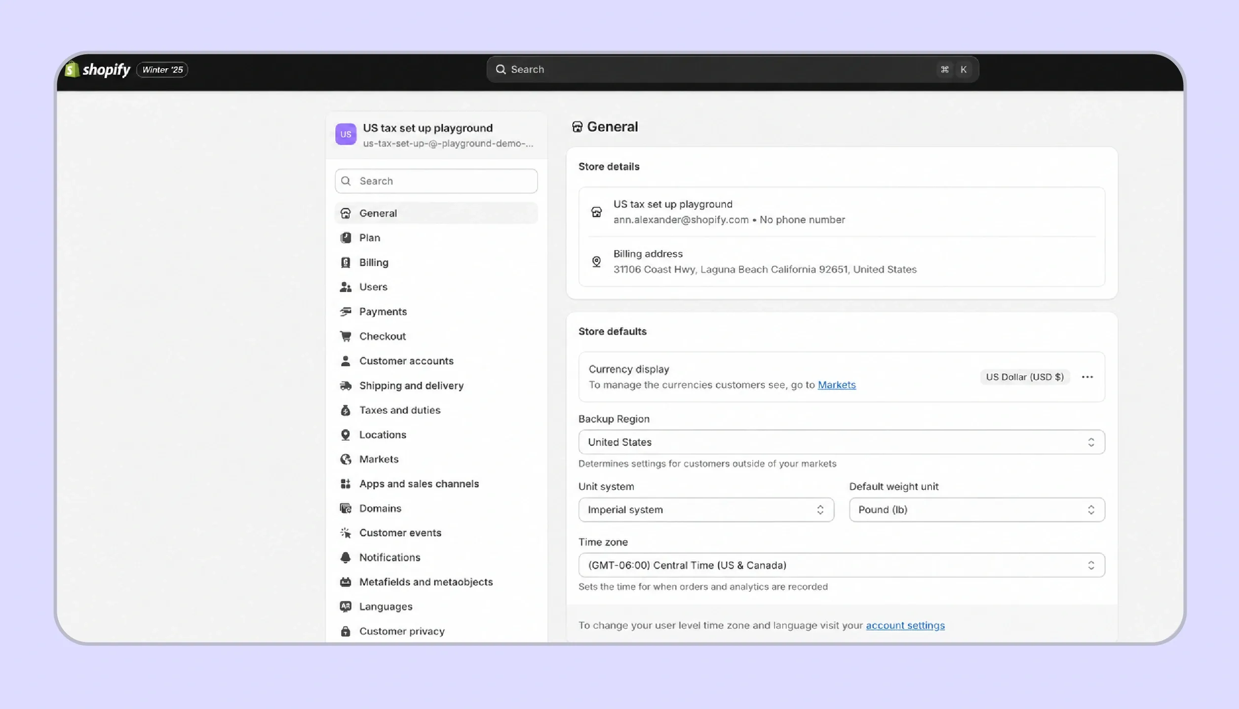 Shopify automated sales tax store address setup