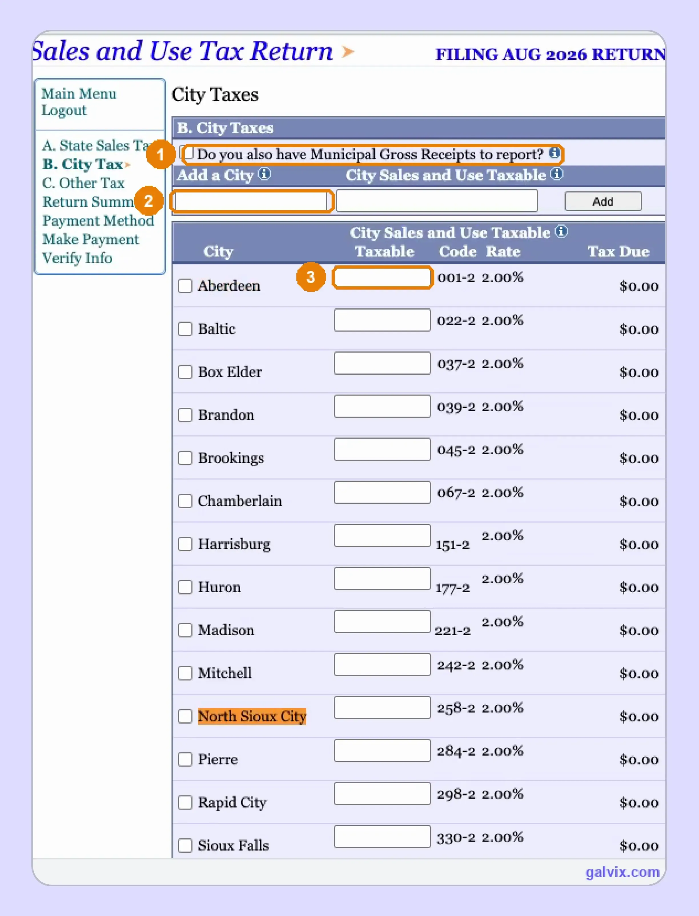 South Dakota EPath city tax allocation and rates