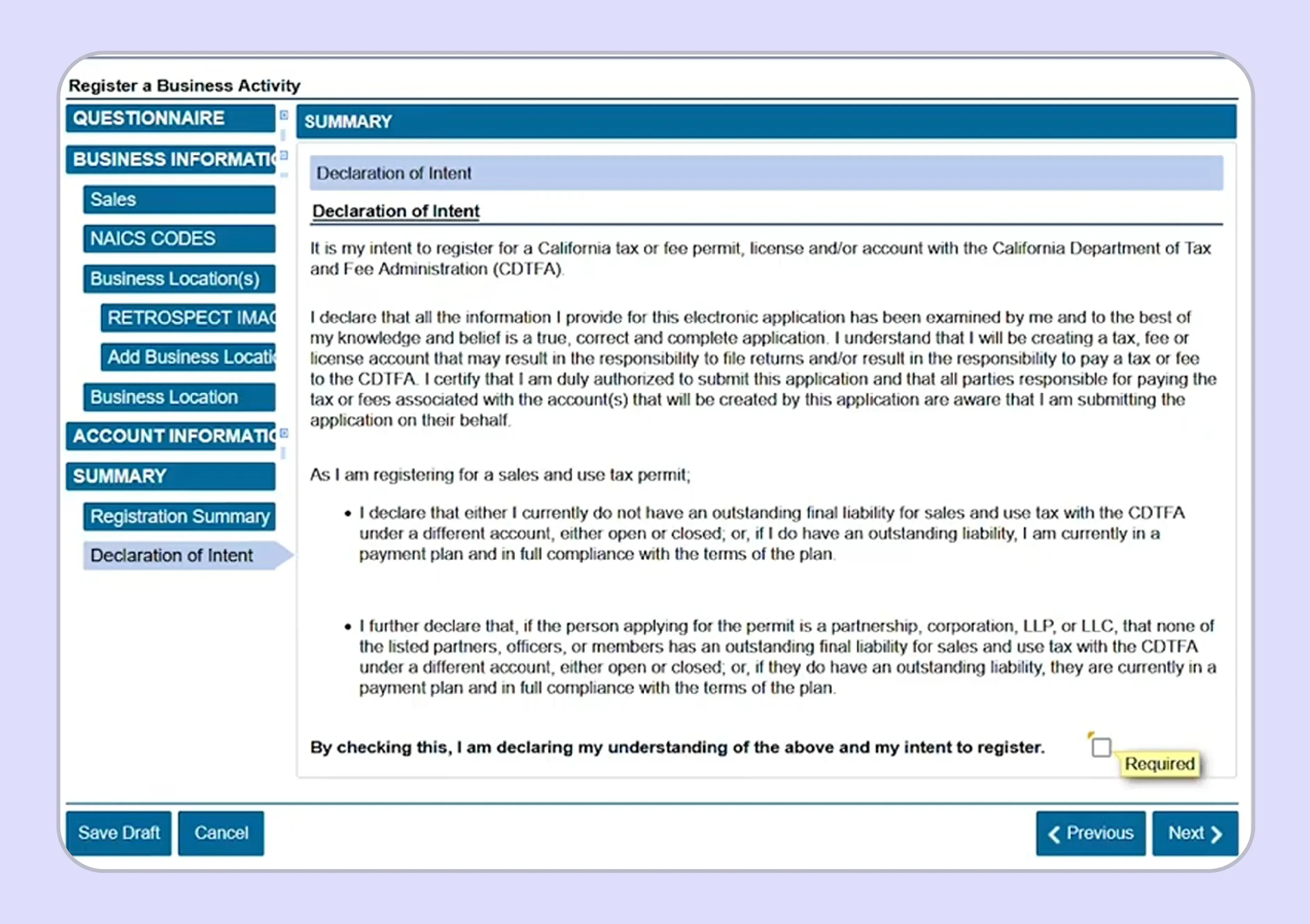 Submitting seller’s permit application on CDTFA website