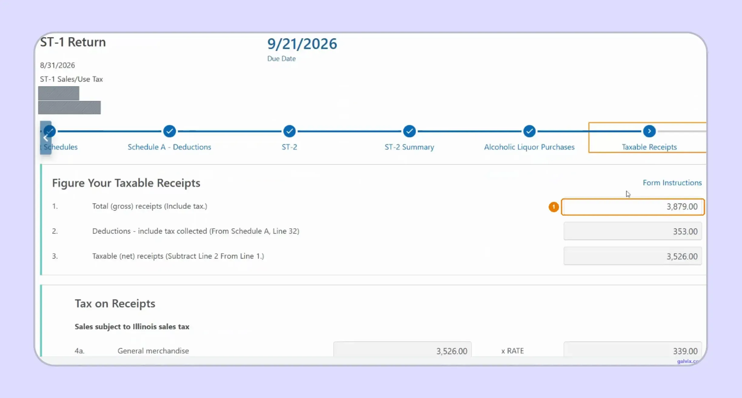 Taxable receipts entered on Illinois ST-1 return