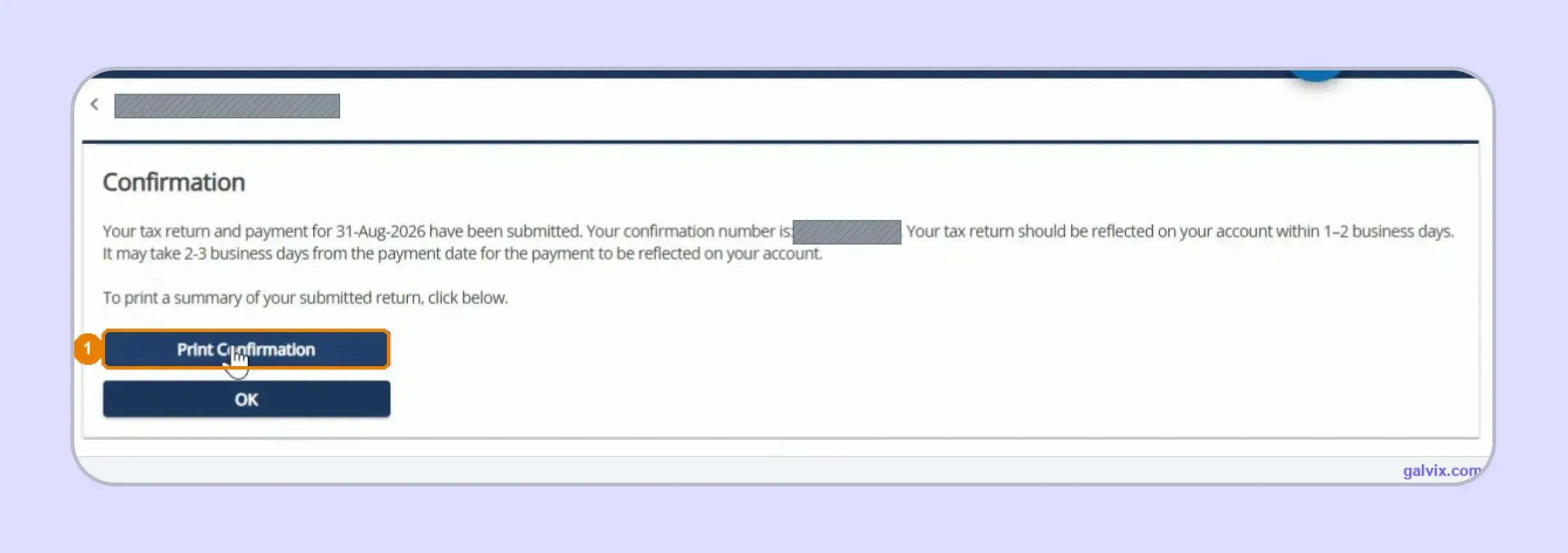 Tennessee sales tax filing confirmation saved after submission