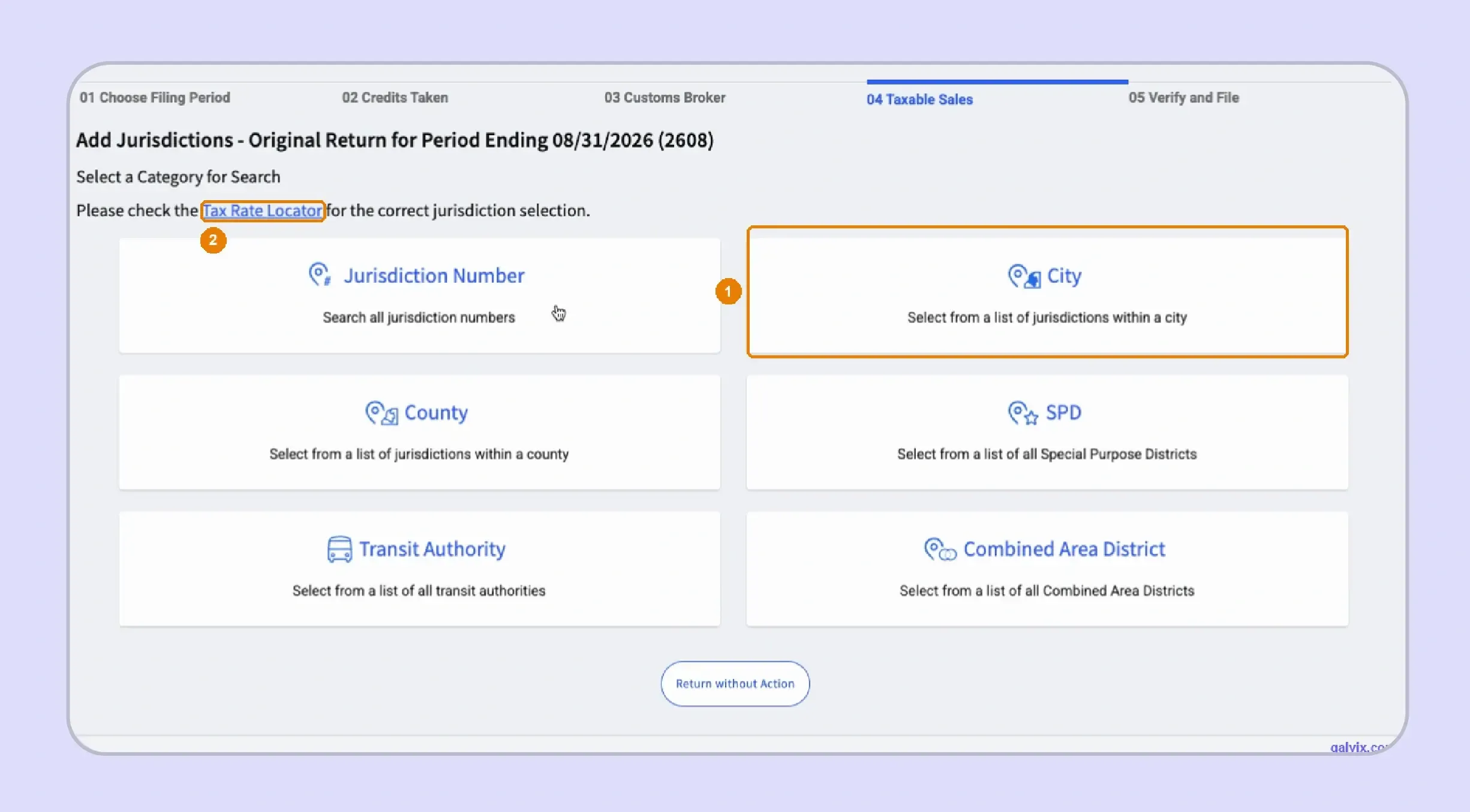 Texas WebFile screen for adding local tax jurisdiction