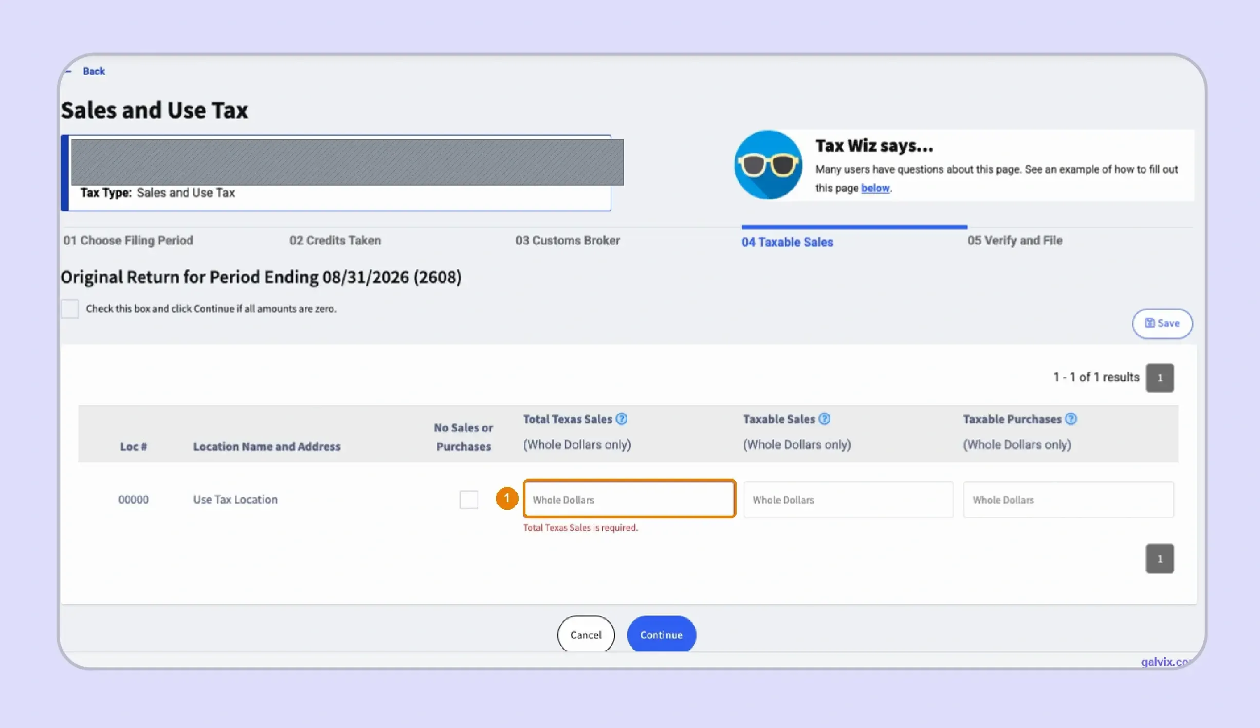 Texas WebFile setup questions before entering sales figures