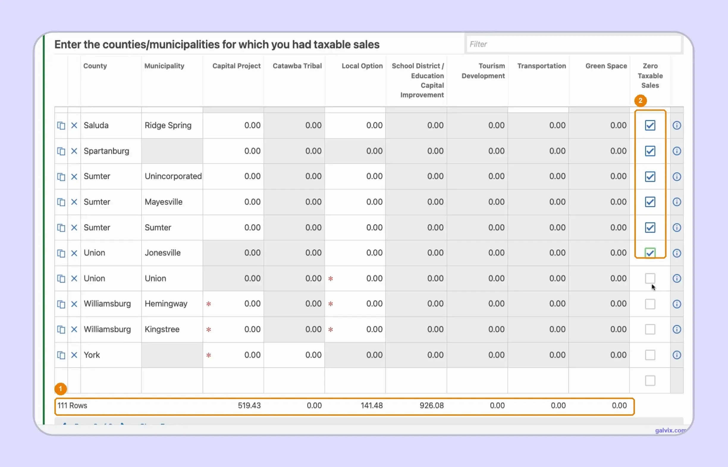 Text County Detail for South Carolina local sales tax reporting