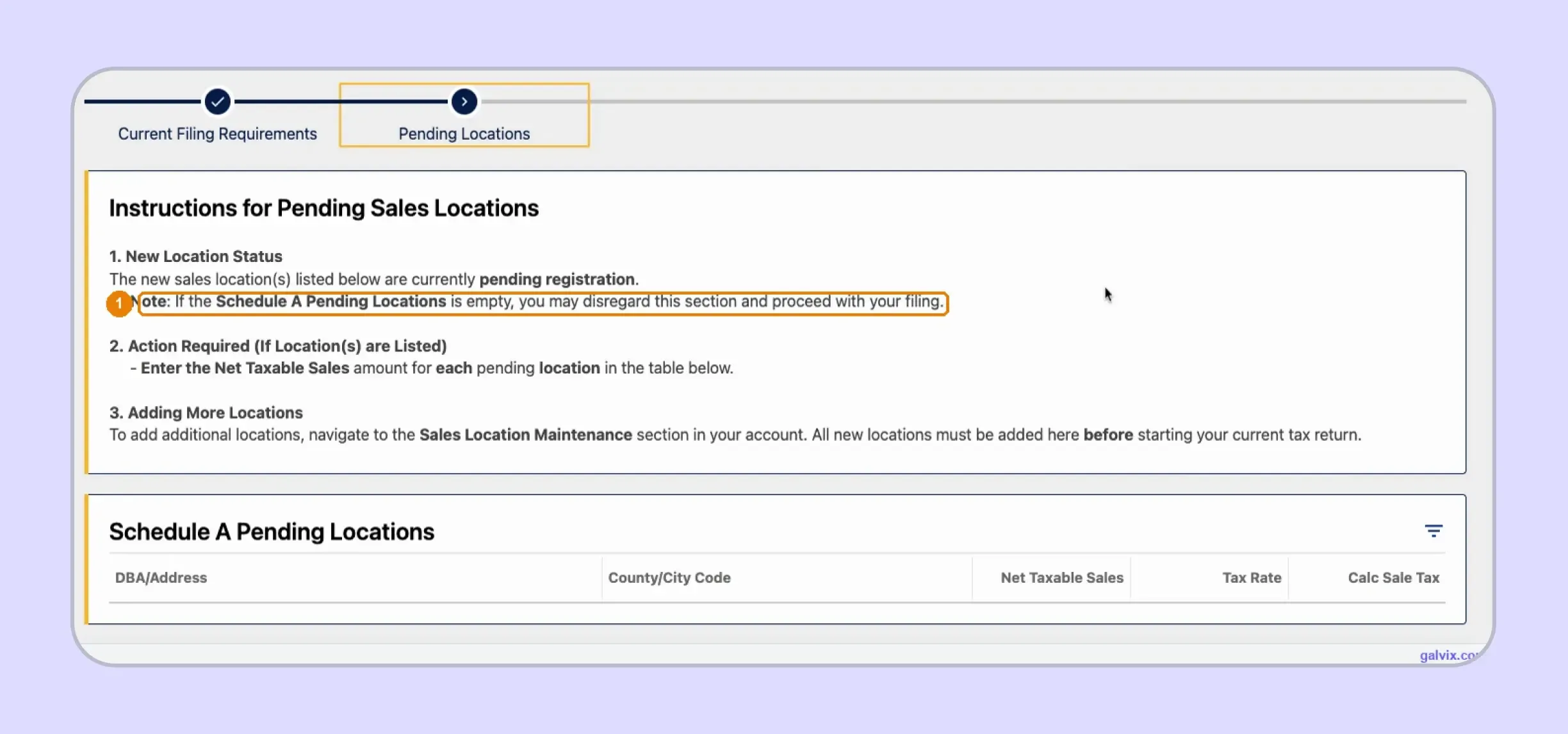 Utah TAP pending locations before sales tax return entry