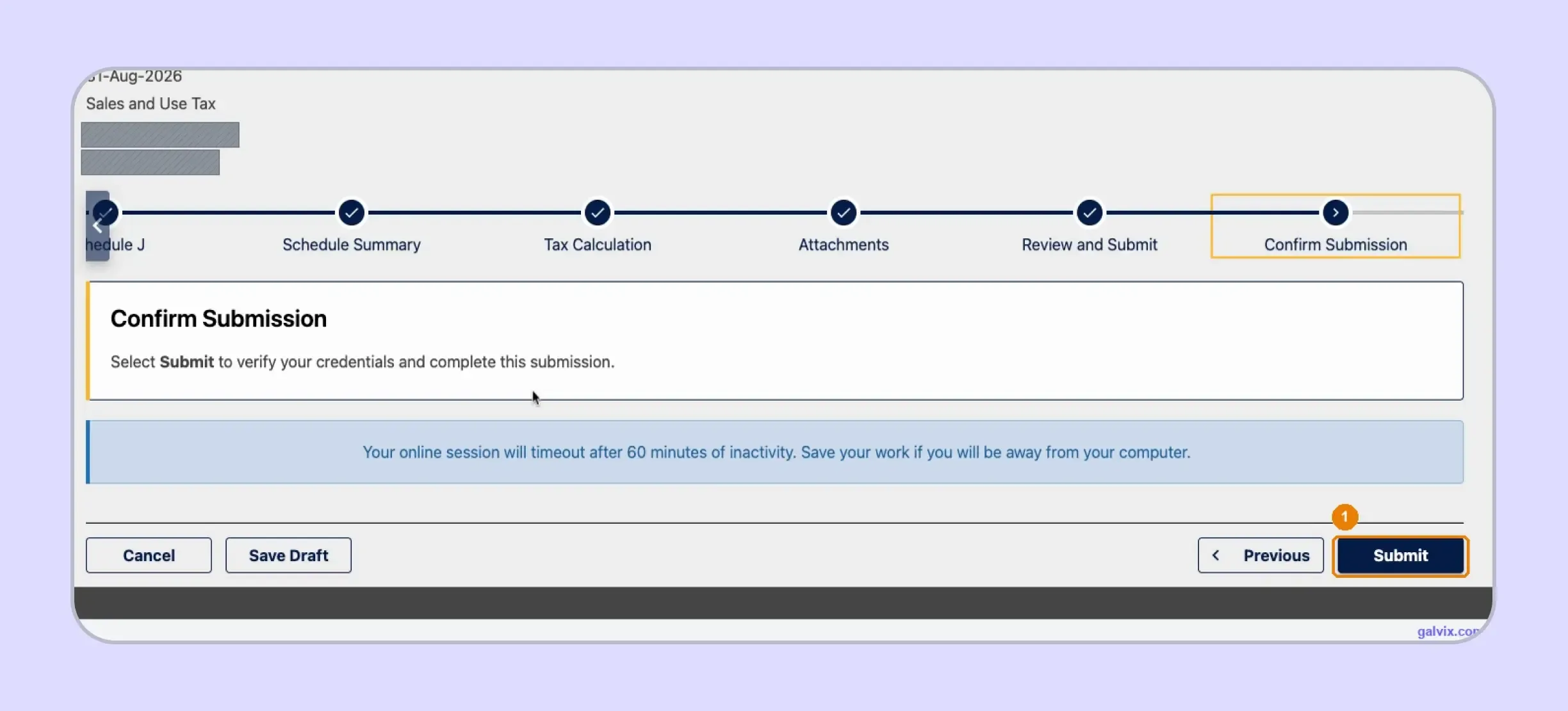 Utah sales tax return final confirmation submission screen